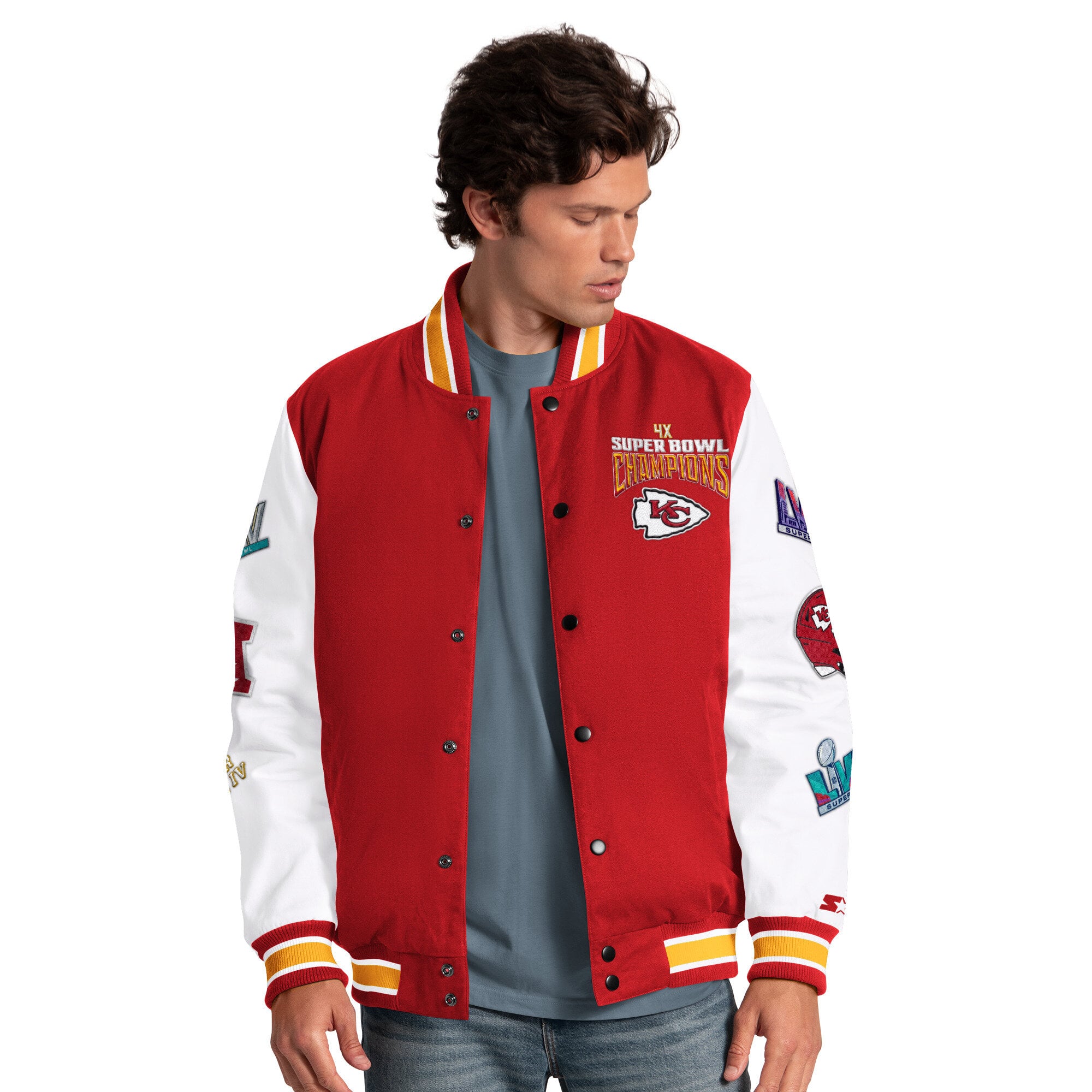 Veste universitaire Starter rouge Kansas City Chiefs Playoffs pour homme, à boutons-pression.