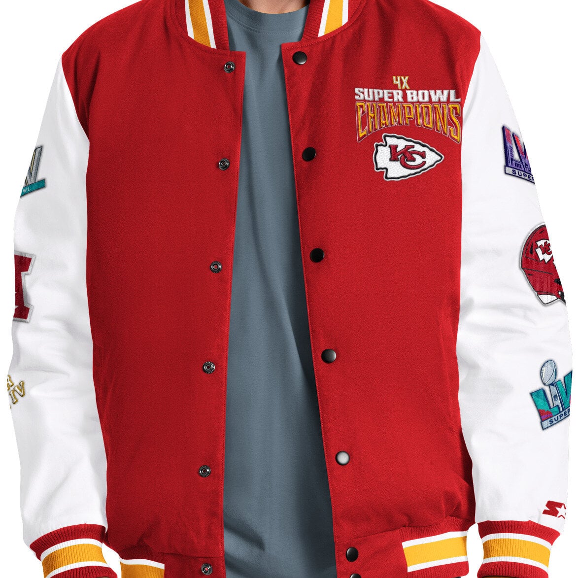 Veste universitaire Starter rouge Kansas City Chiefs Playoffs pour homme, à boutons-pression.