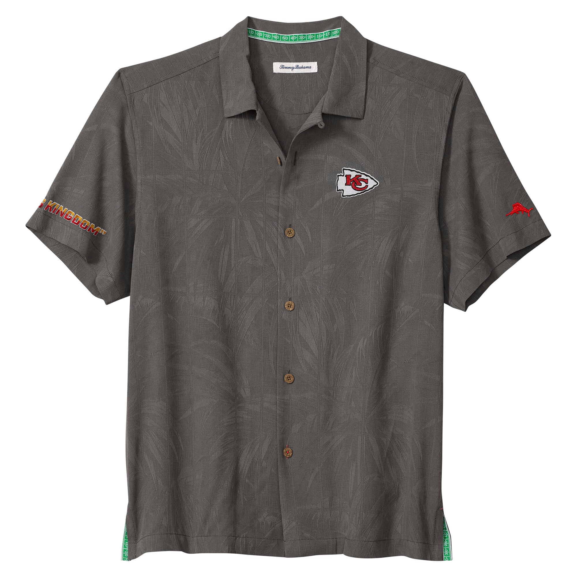 Chemise boutonnée Tommy Bahama grise pour homme Kansas City Chiefs Endzone Paradise IslandZone