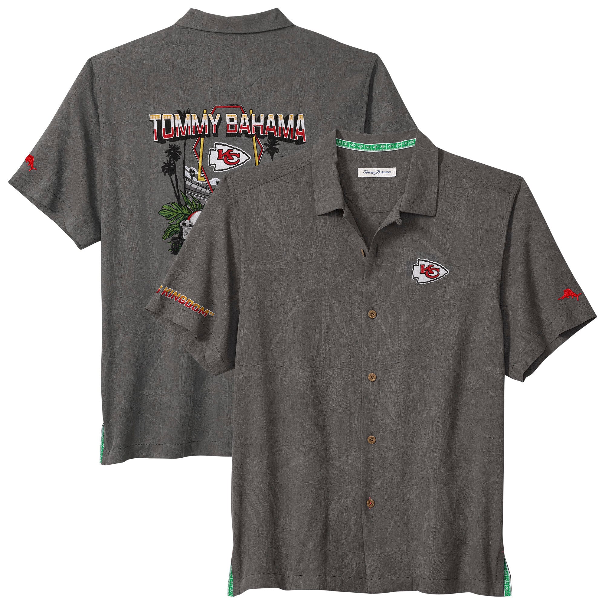 Chemise boutonnée Tommy Bahama grise pour homme Kansas City Chiefs Endzone Paradise IslandZone