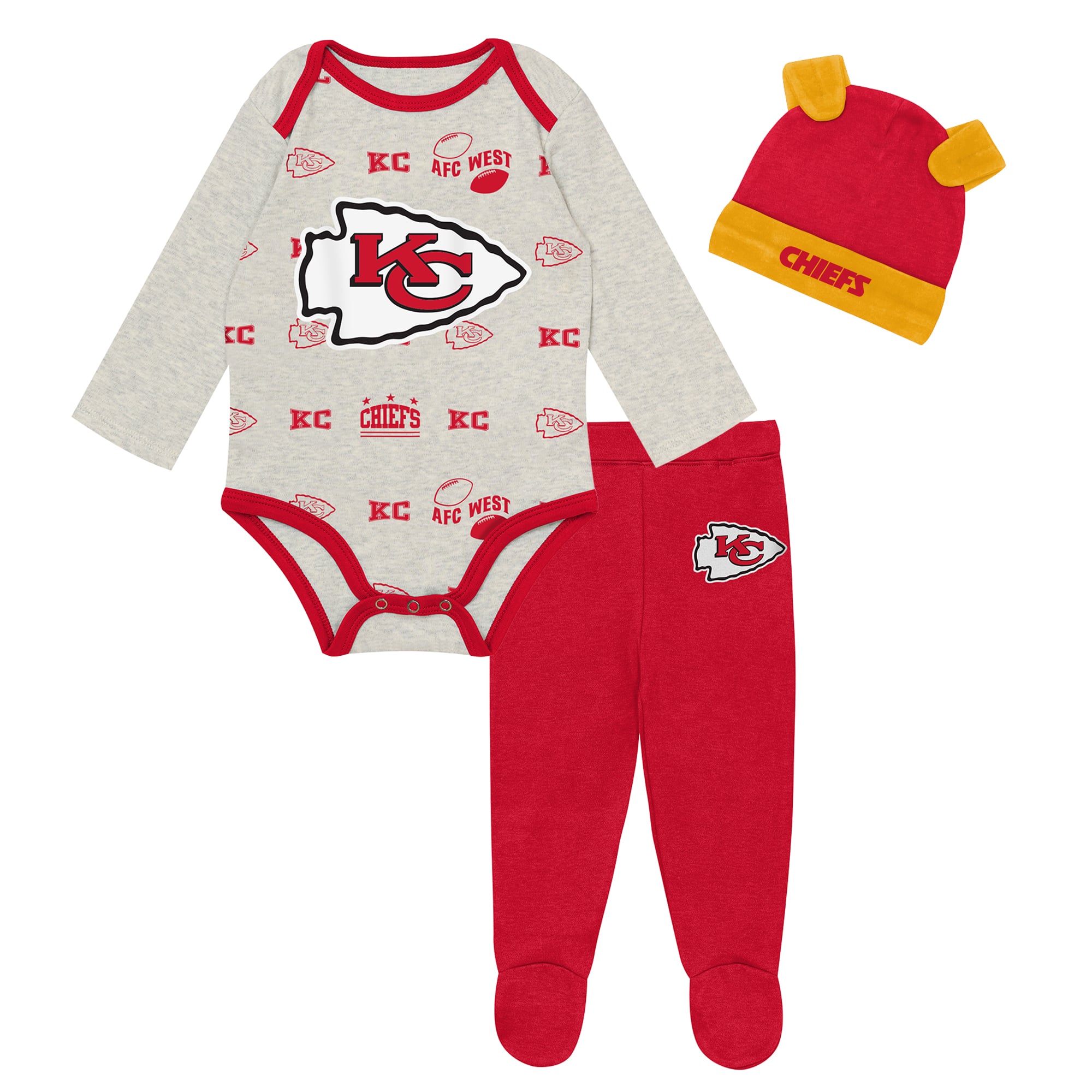 Ensemble pantalon et bonnet 3 pièces pour nouveau-né Outerstuff Heather Gray Kansas City Chiefs Huddles & Giggles