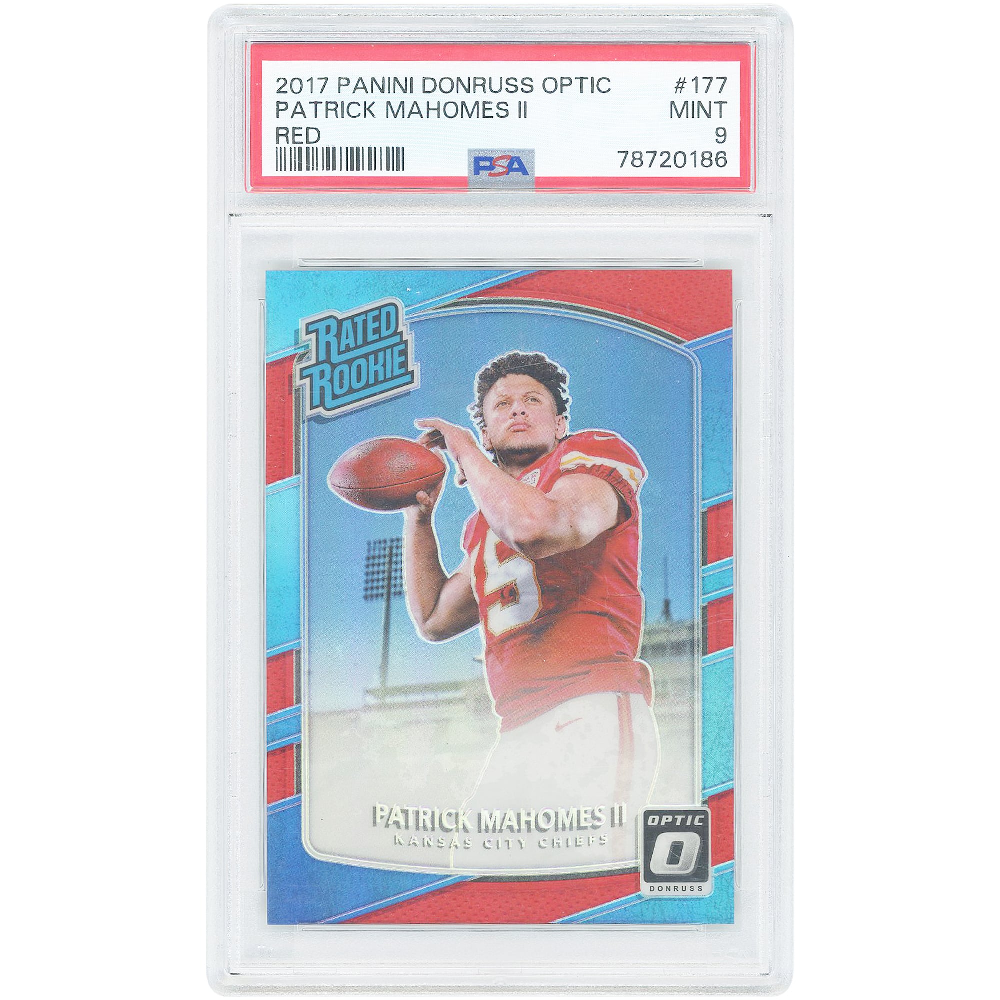 Patrick Mahomes Kansas City Chiefs 2017 Panini Donruss Optic Red #177 #21/99 PSA Authenticated 9 Rookie Card