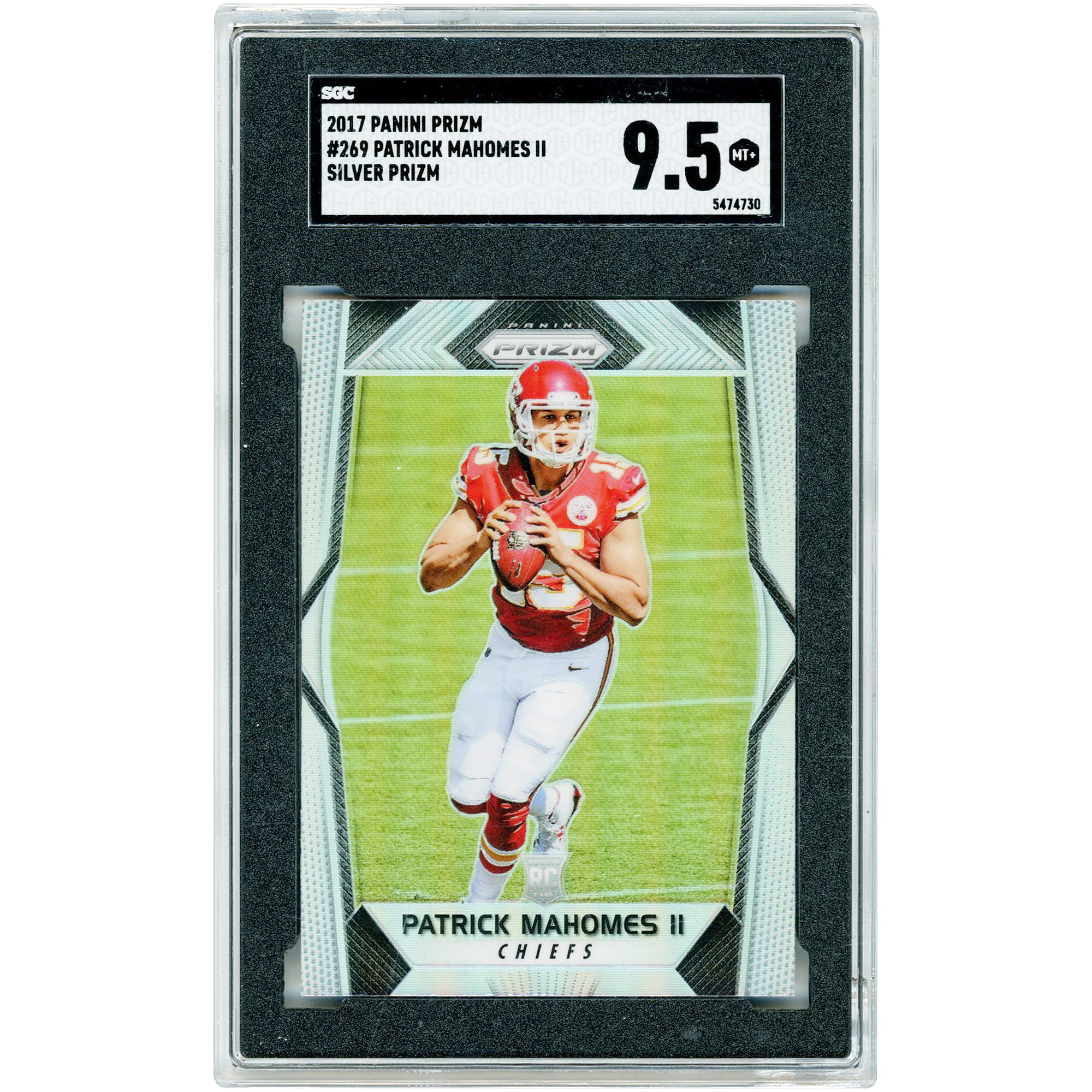 Carte recrue Patrick Mahomes Kansas City Chiefs 2017 Panini Prizm Silver Prizm n° 269, authentifiée SGC 9.5