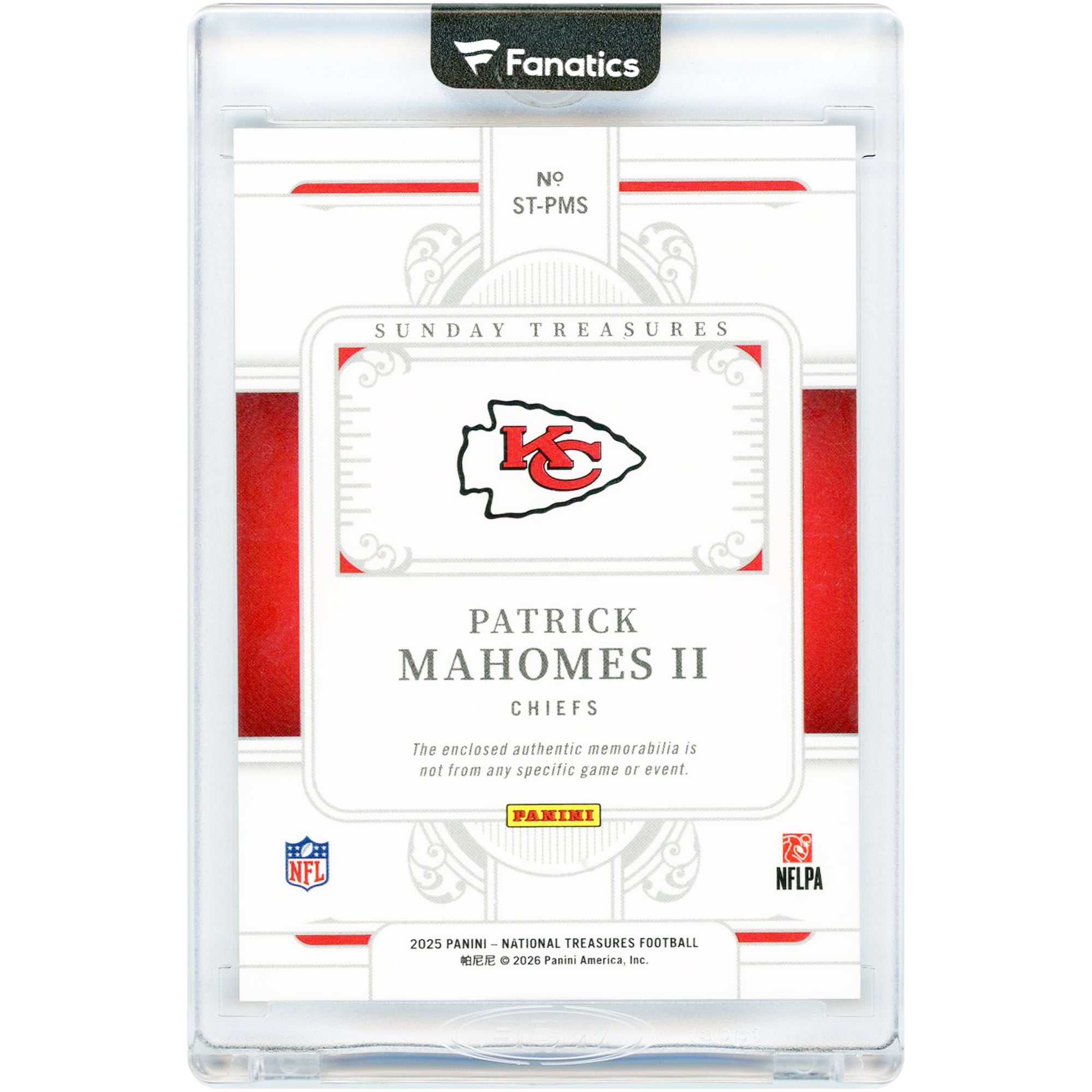Patrick Mahomes Kansas City Chiefs 2025 Panini National Treasures Dual Logo Relics Gold #ST-PMS #2/10 Card