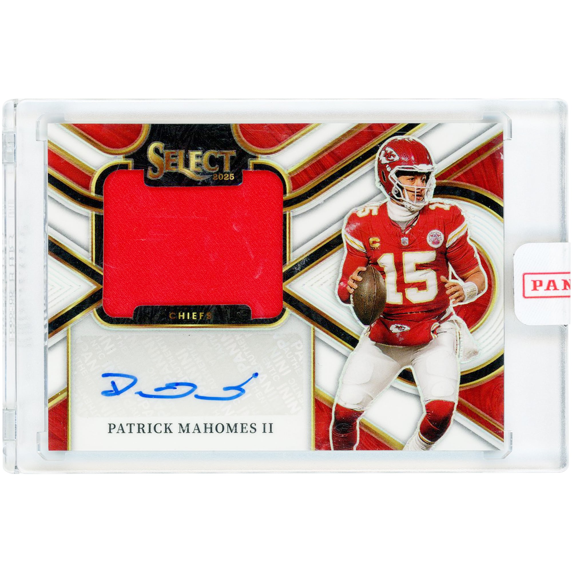 Patrick Mahomes Kansas City Chiefs Autographed 2025 Panini Select Jumbo Signature Swatches Relic #JSW-PMS #19/75 Card
