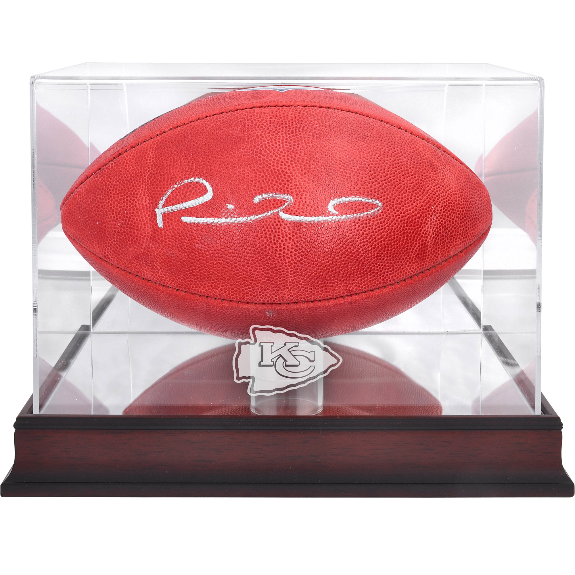 Patrick Mahomes Kansas City Chiefs Autographed Wilson Full Color Duke Pro Football with Mahogany Team Logo Football Display Case