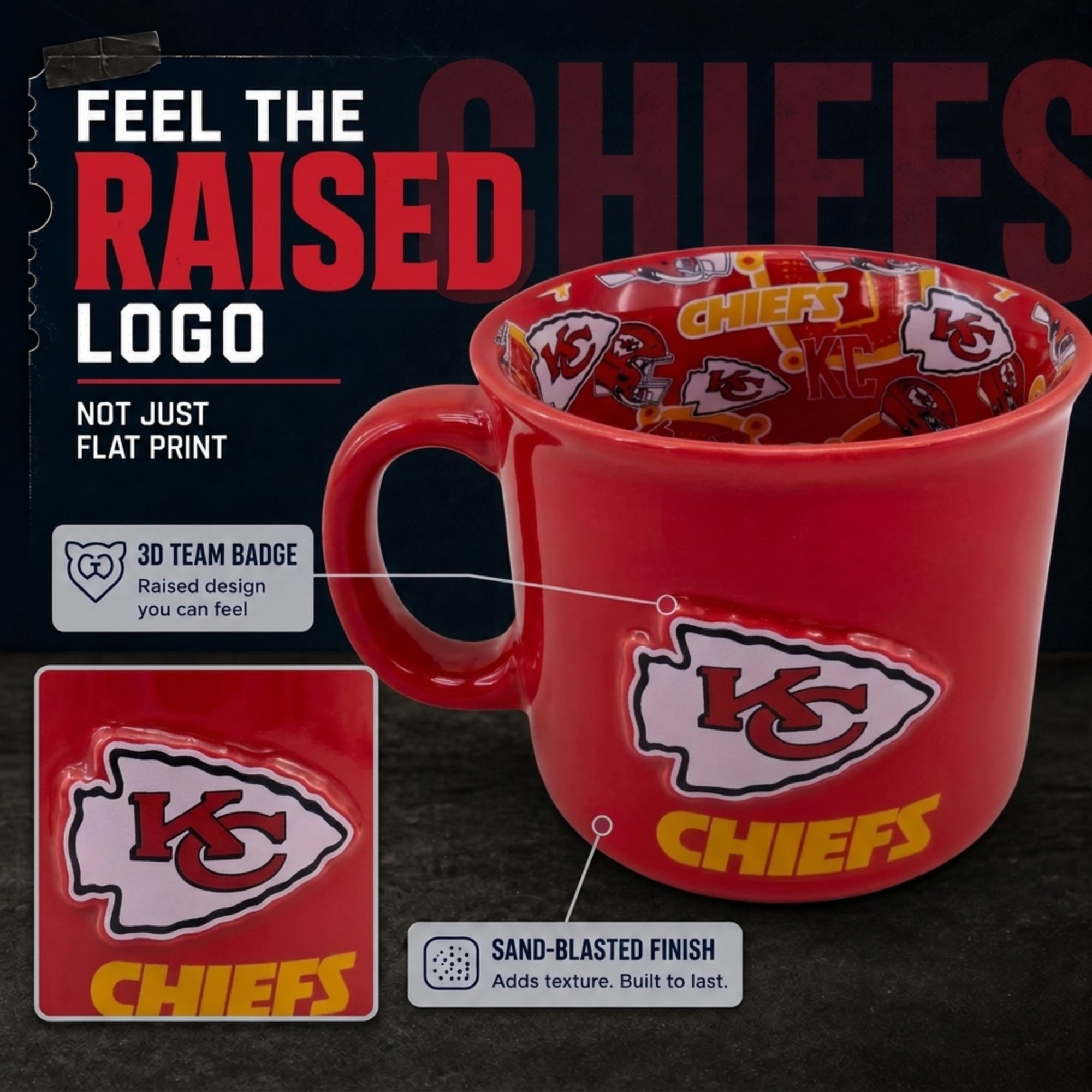 Mug Pegasus Kansas City Chiefs 17 oz (482 ml) à l'envers