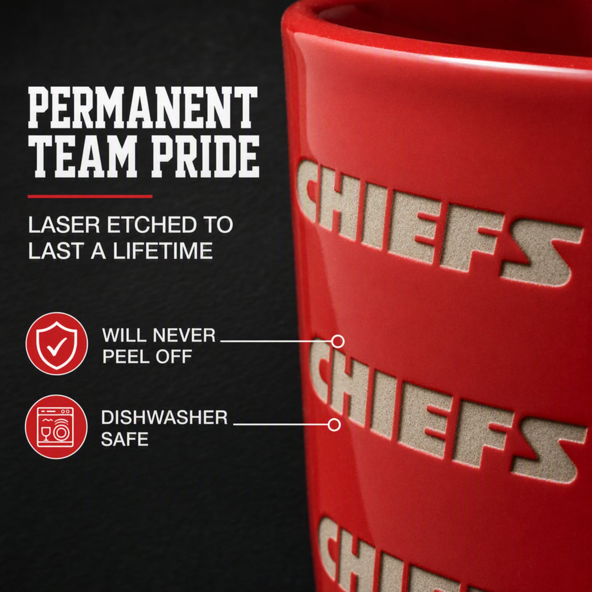 Mug Pegasus Kansas City Chiefs 17 oz, logo ton sur ton, finition sablée