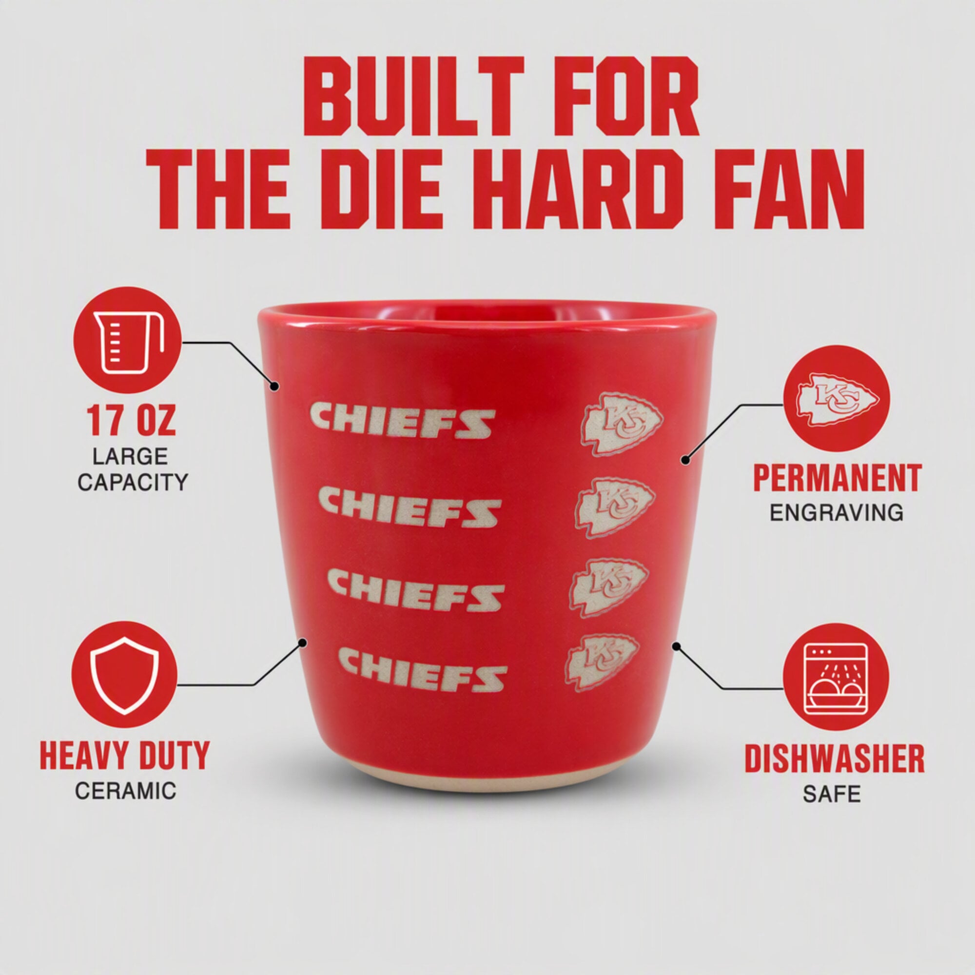 Mug Pegasus Kansas City Chiefs 17 oz, logo ton sur ton, finition sablée