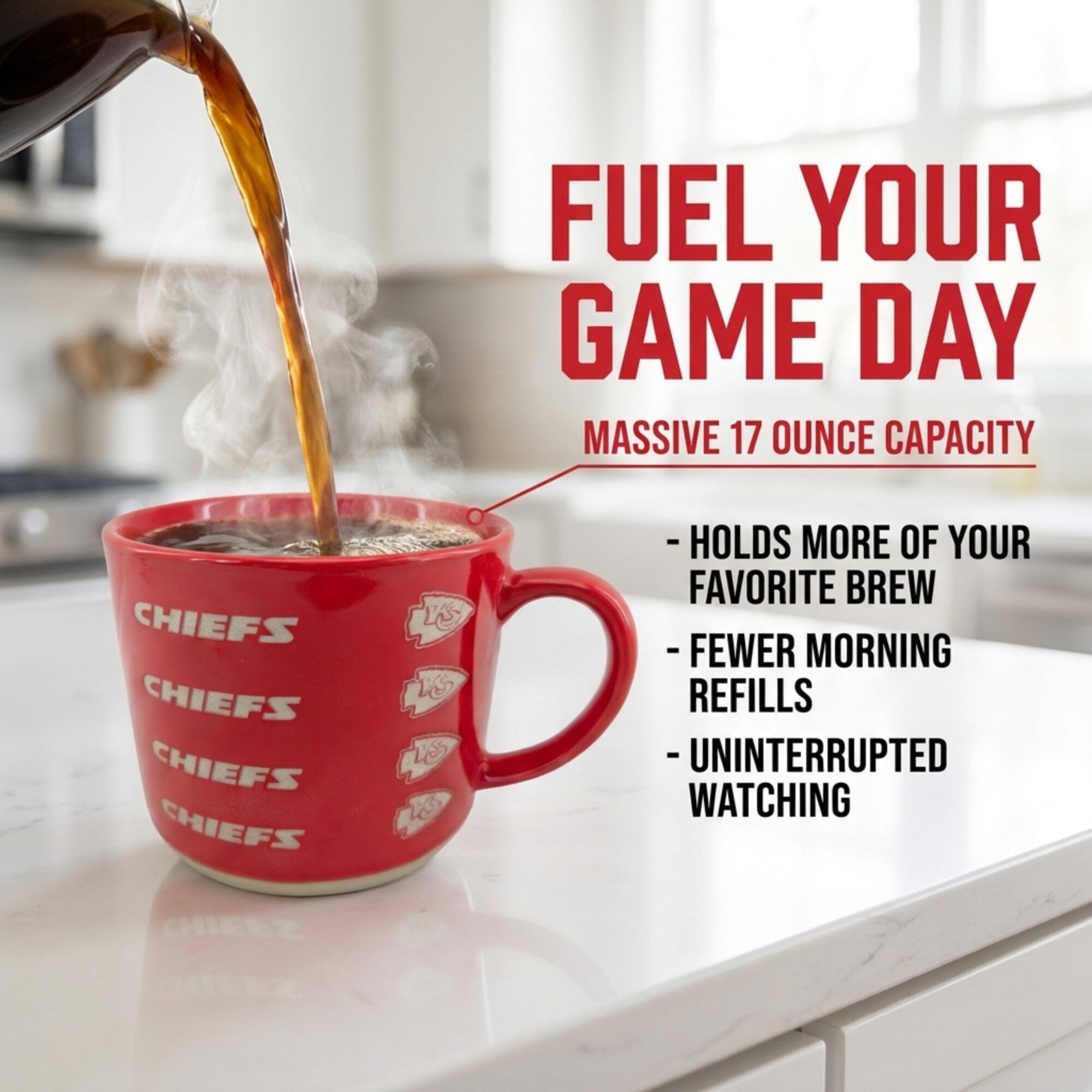 Mug Pegasus Kansas City Chiefs 17 oz, logo ton sur ton, finition sablée