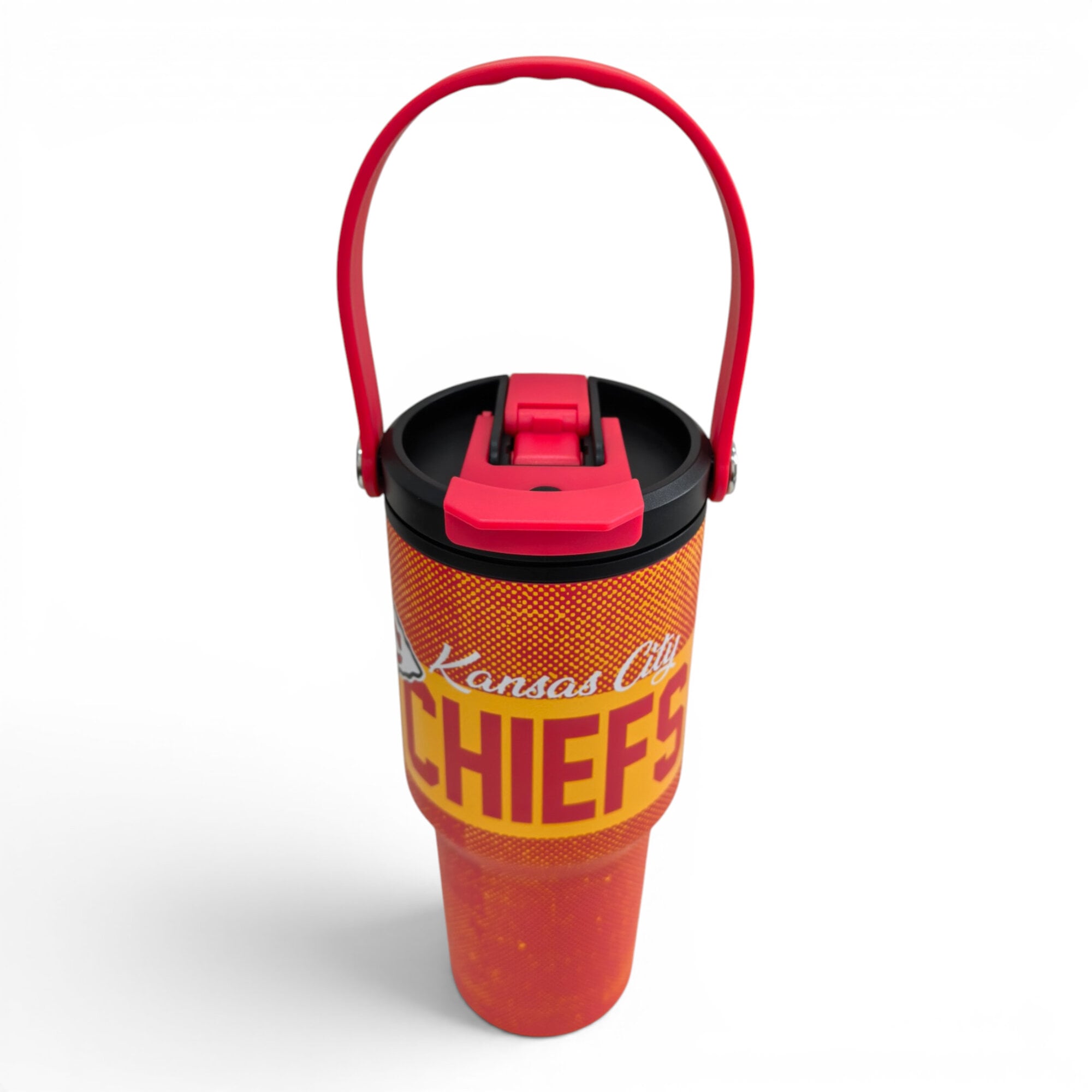 Gourde Pegasus Kansas City Chiefs de 710 ml (24 oz) en acier inoxydable à double bouchon et motif moucheté dégradé