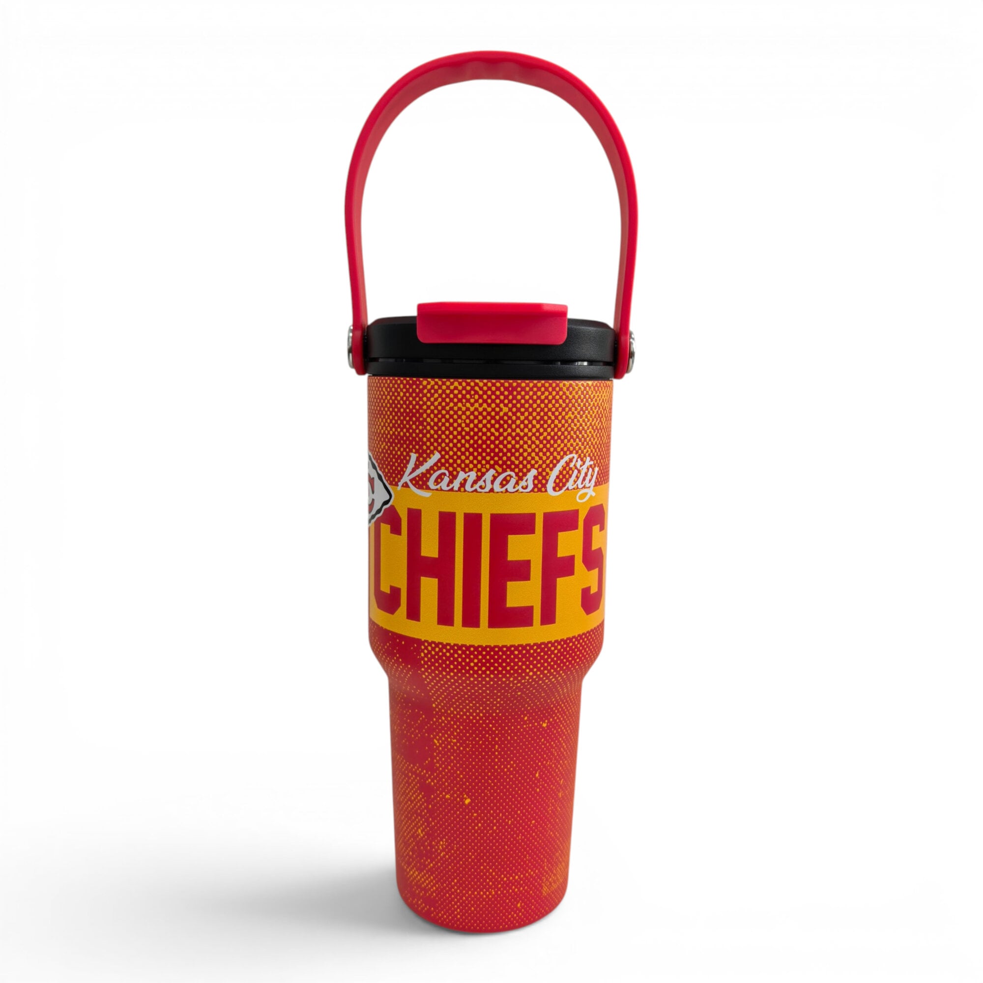 Gourde Pegasus Kansas City Chiefs de 710 ml (24 oz) en acier inoxydable à double bouchon et motif moucheté dégradé