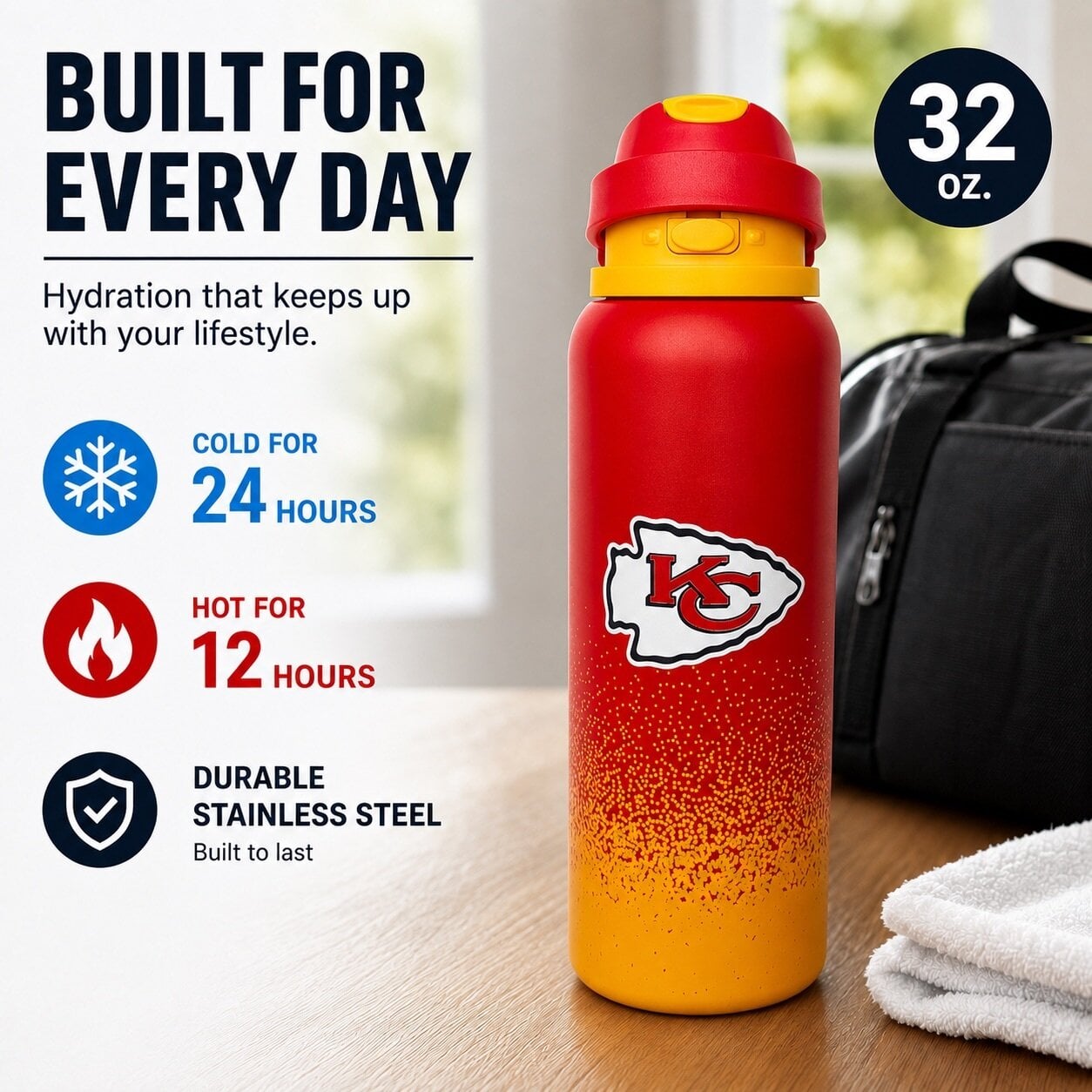 Gourde Pegasus Kansas City Chiefs 32 oz en acier inoxydable dégradé ProFlow