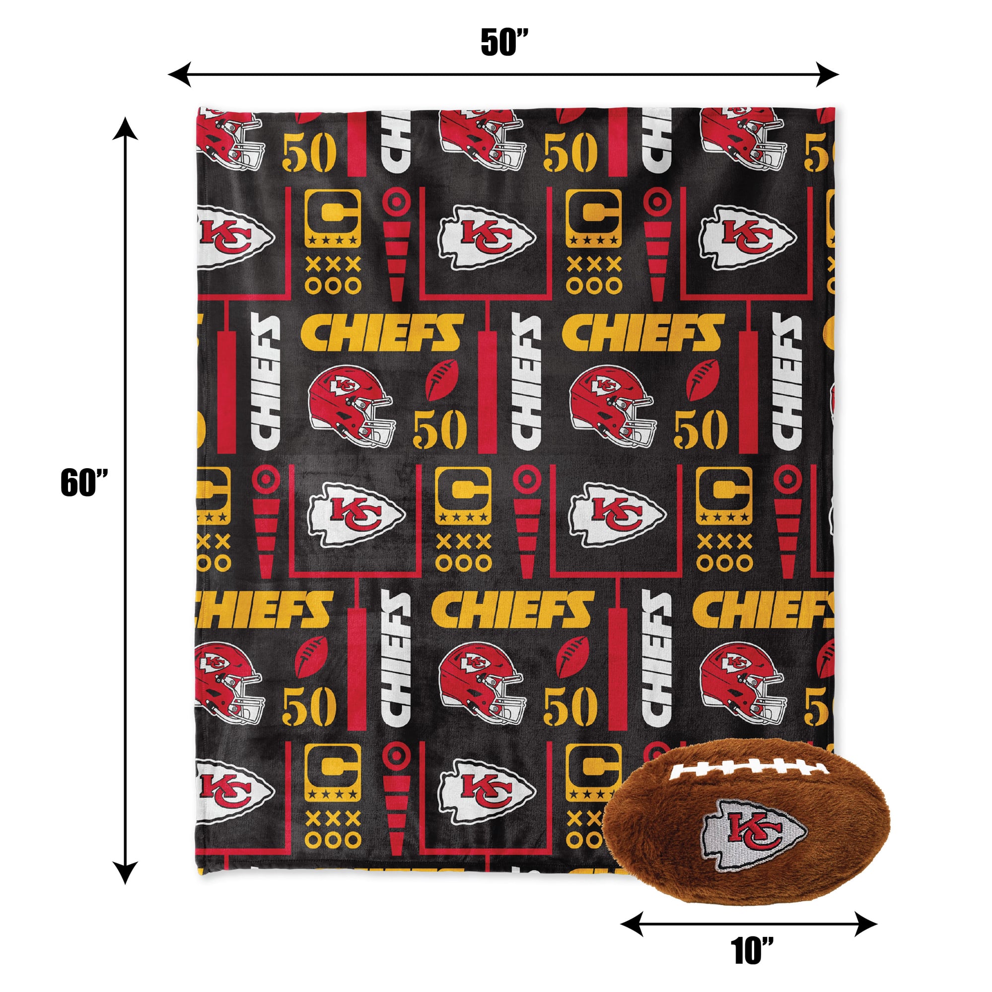 Pegasus Kansas City Chiefs 50" x 60" Blackout Team Spirit Ultra Soft Throw & Plush Football Combo Pack