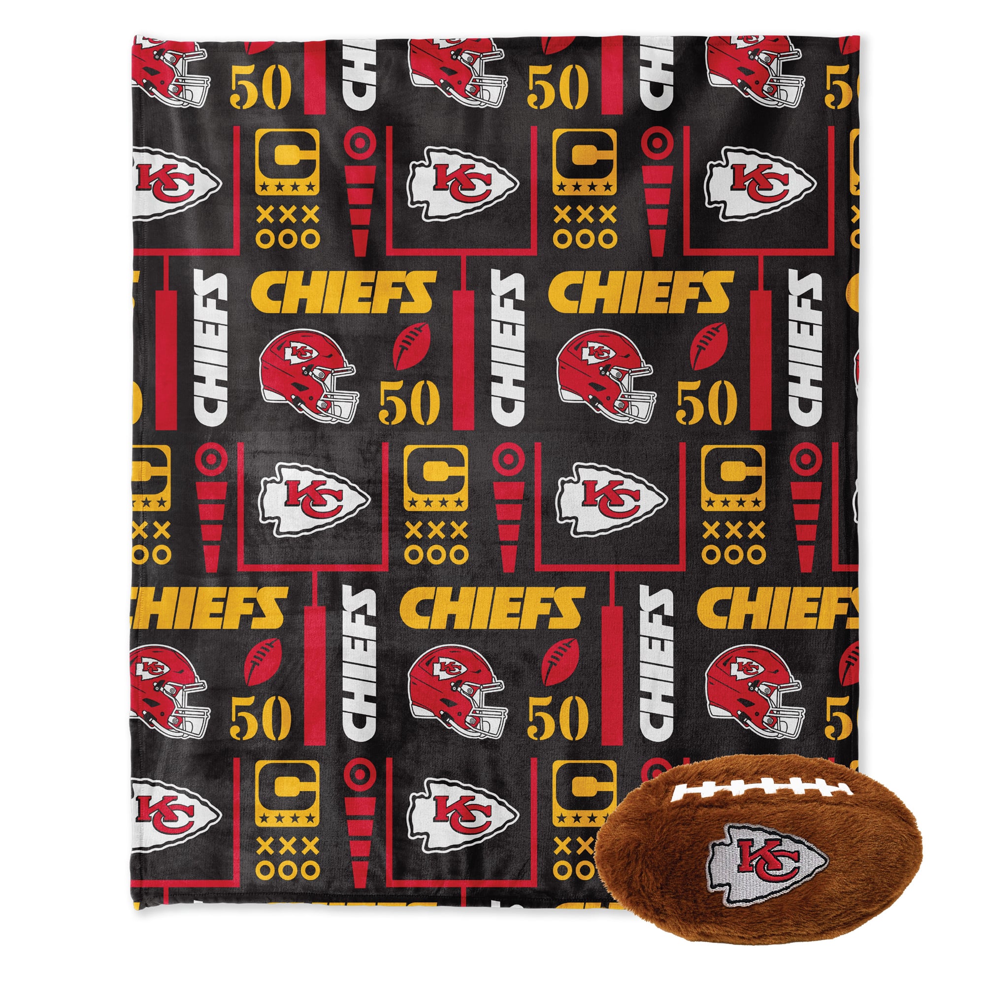 Pegasus Kansas City Chiefs 50" x 60" Blackout Team Spirit Ultra Soft Throw & Plush Football Combo Pack