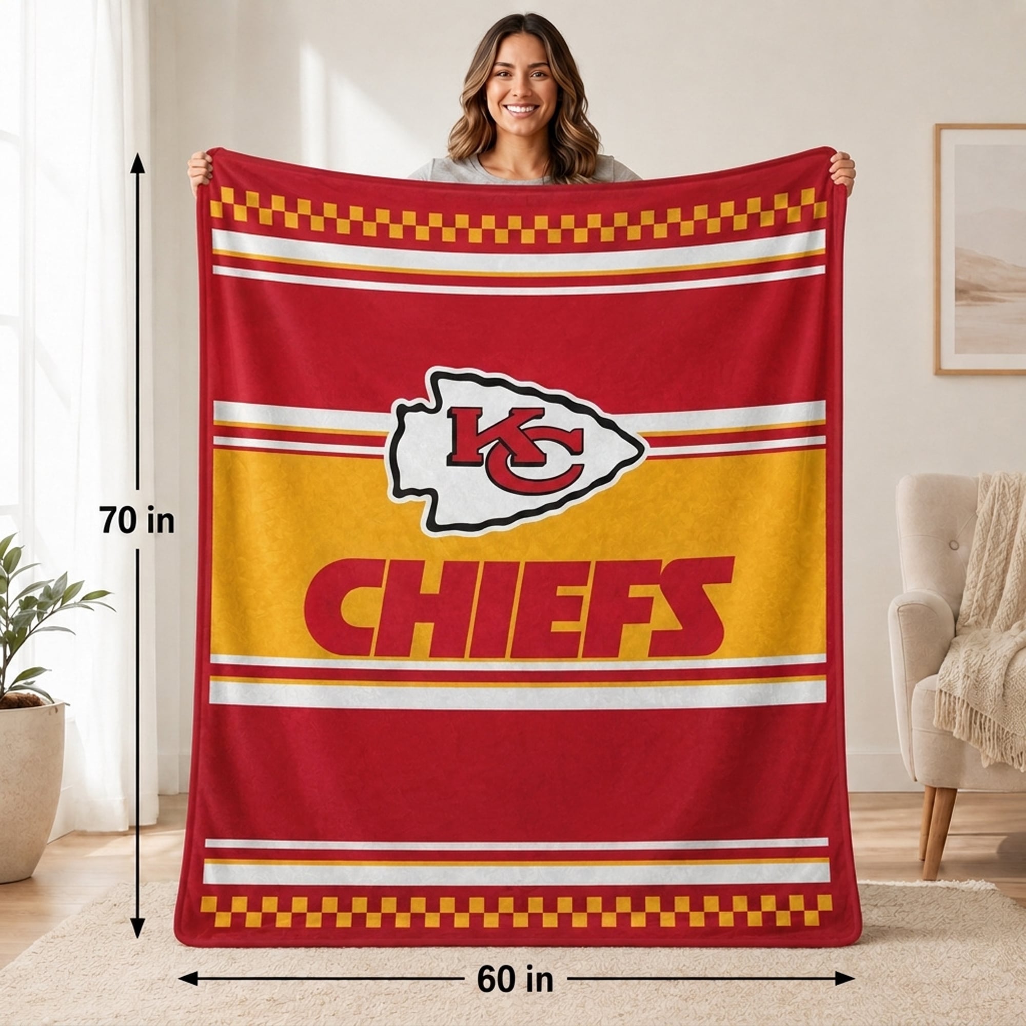 Couverture en fausse fourrure à carreaux Pegasus Kansas City Chiefs 60" x 70"