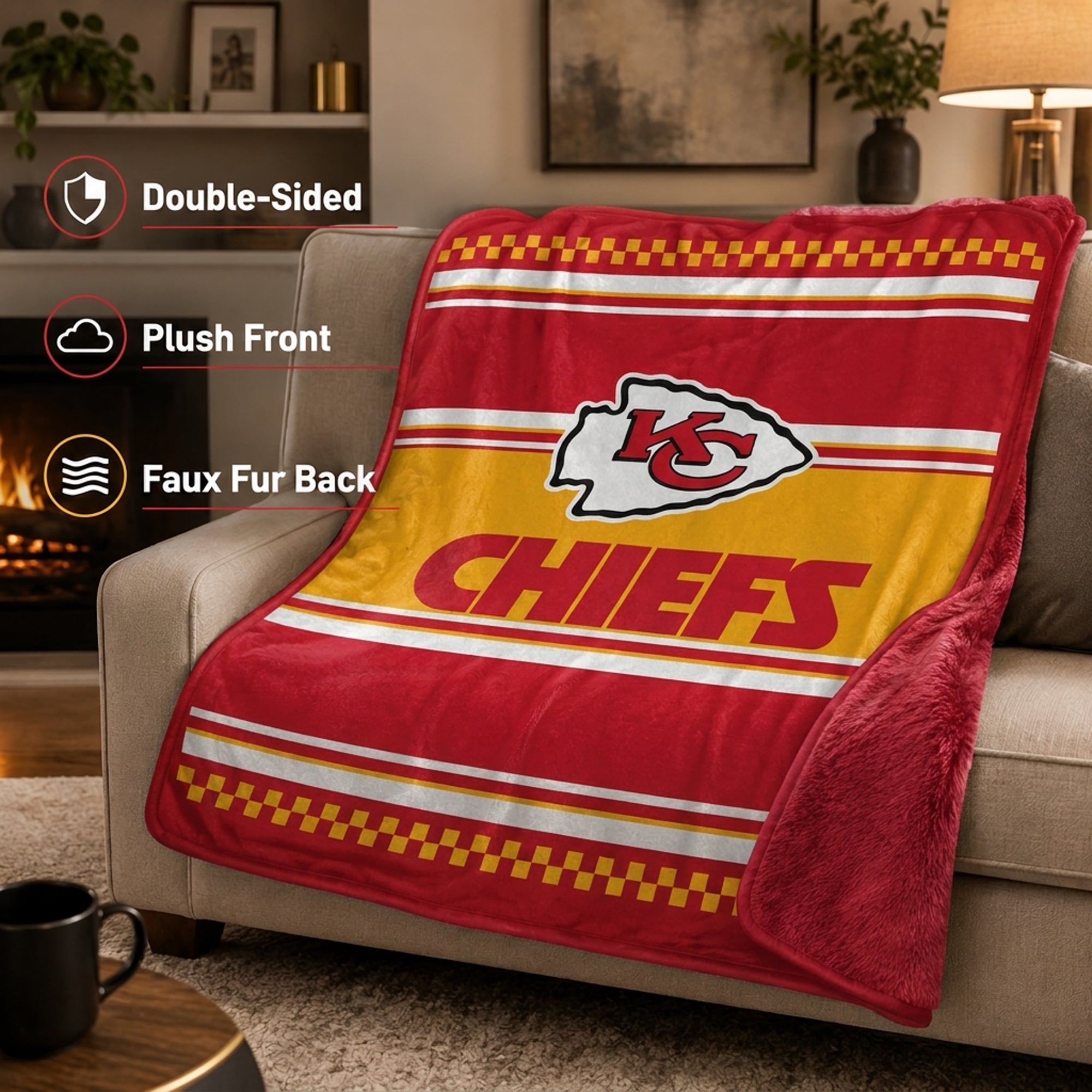 Couverture en fausse fourrure à carreaux Pegasus Kansas City Chiefs 60" x 70"