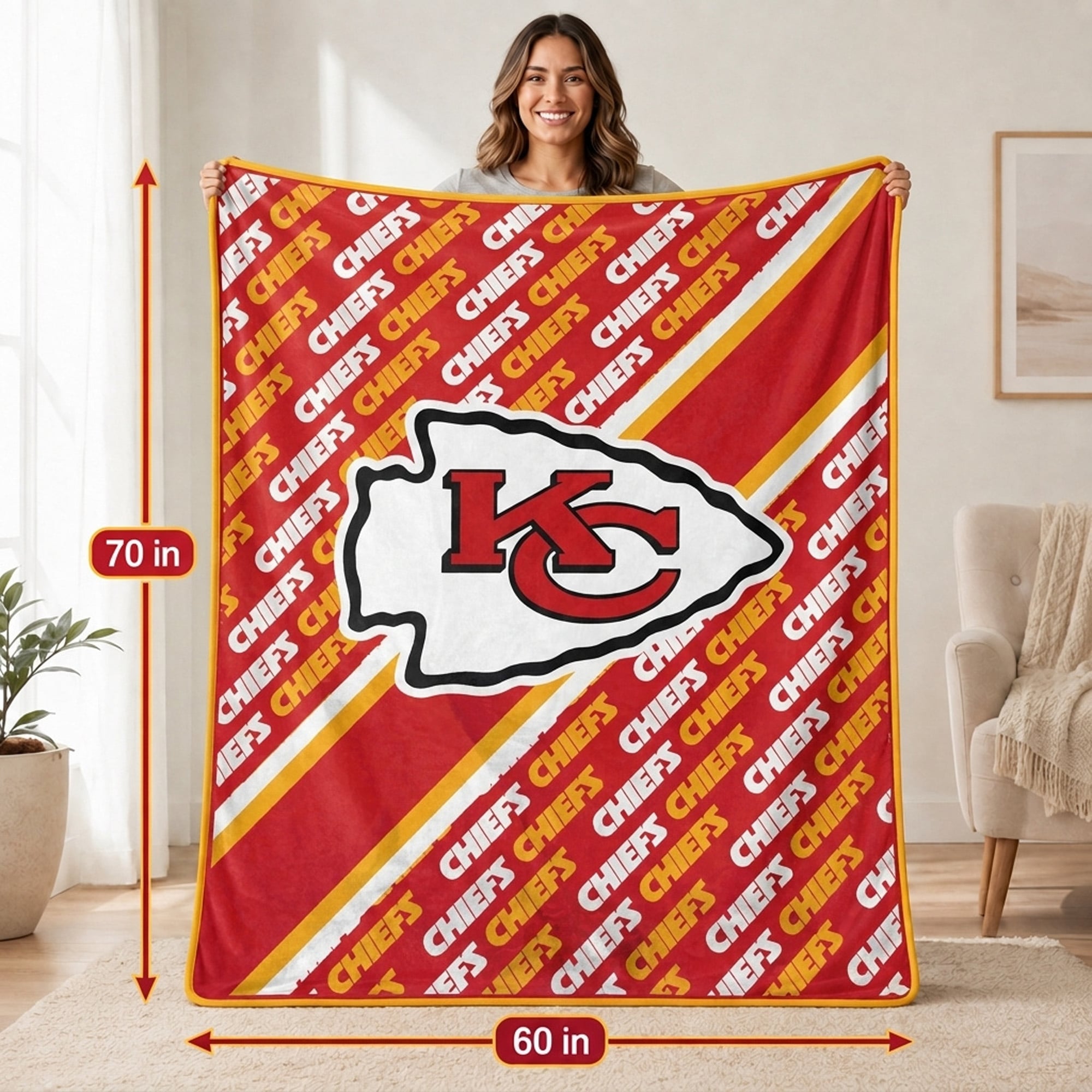 Couverture ultra douce Pegasus Kansas City Chiefs, 152 x 178 cm (diagonale), doublée, avec logo.