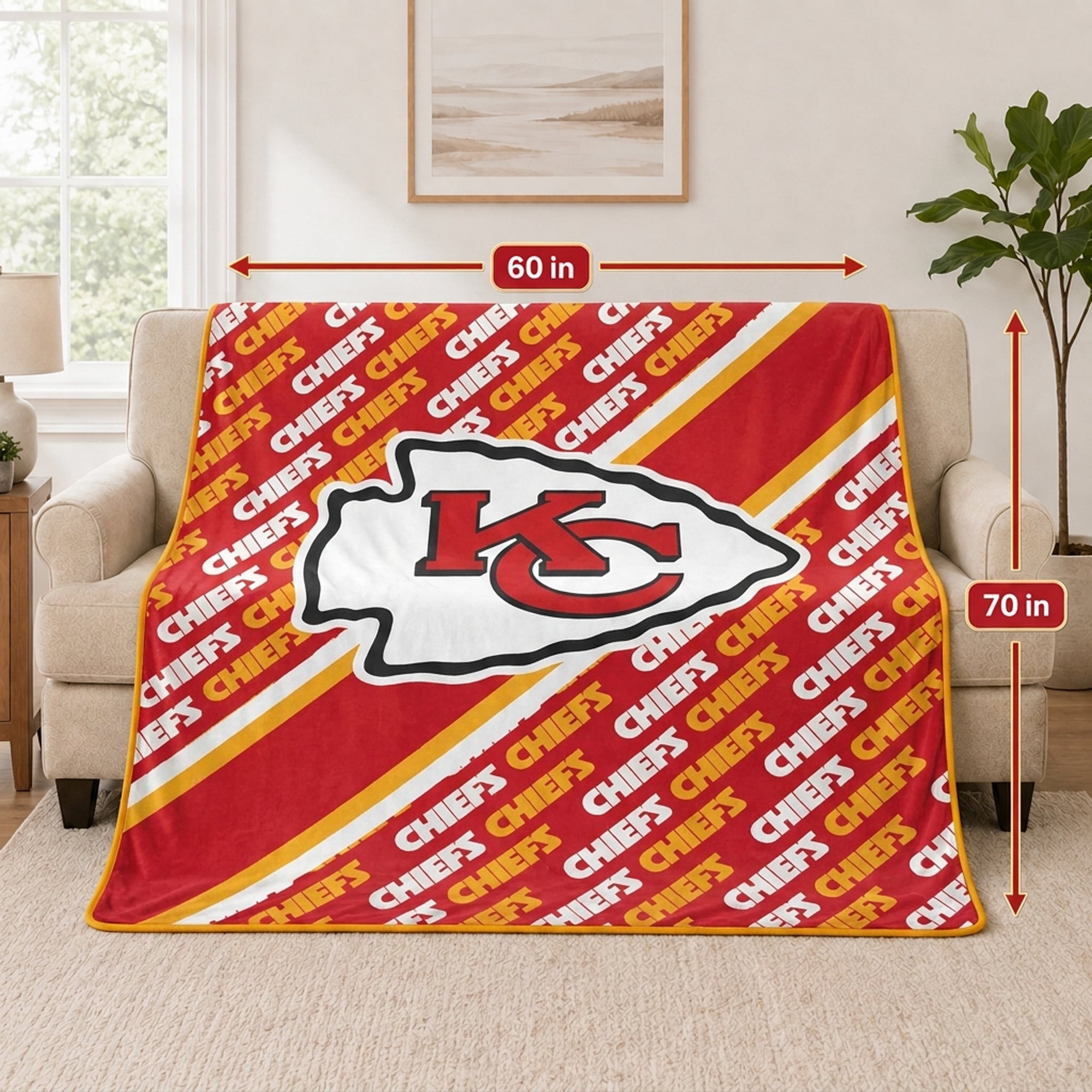 Couverture ultra douce Pegasus Kansas City Chiefs, 152 x 178 cm (diagonale), doublée, avec logo.