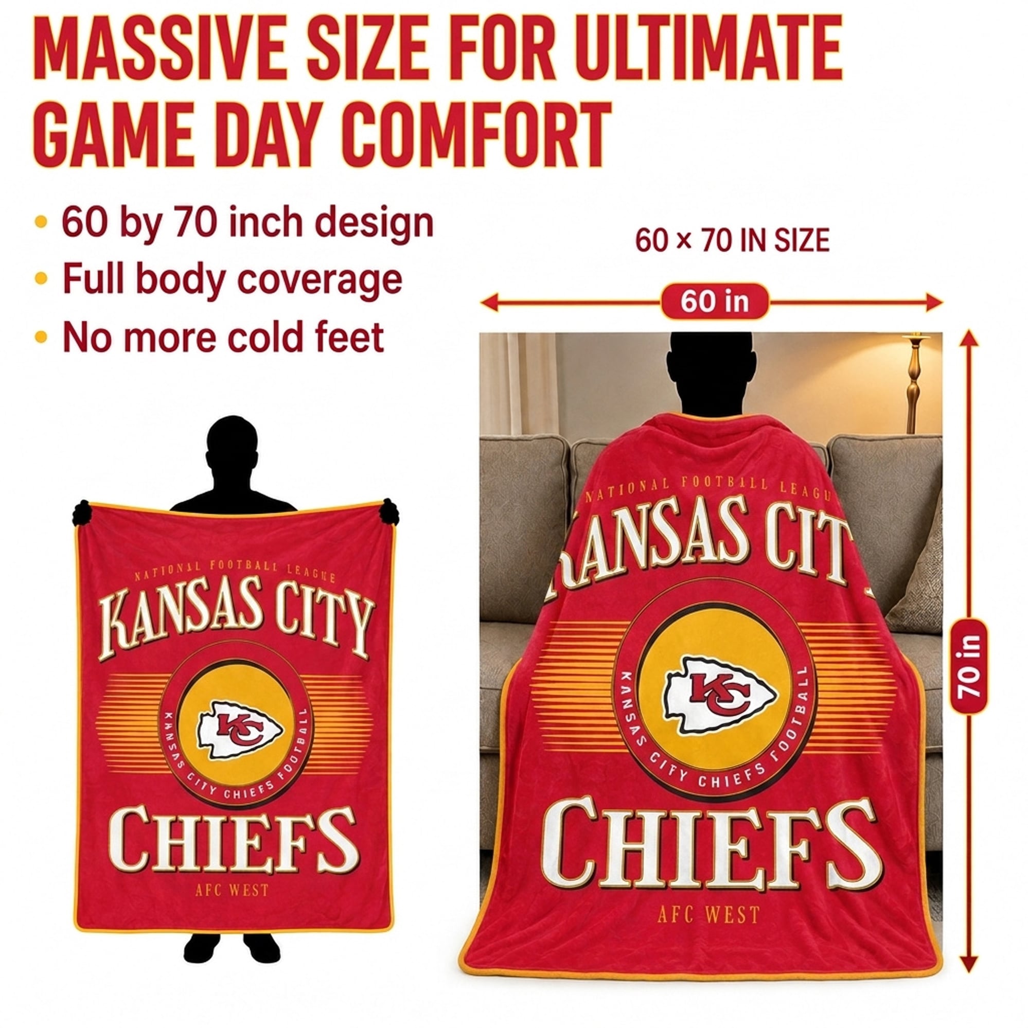 Couverture ultra douce Pegasus Kansas City Chiefs Spotlight Arch 60" x 70"