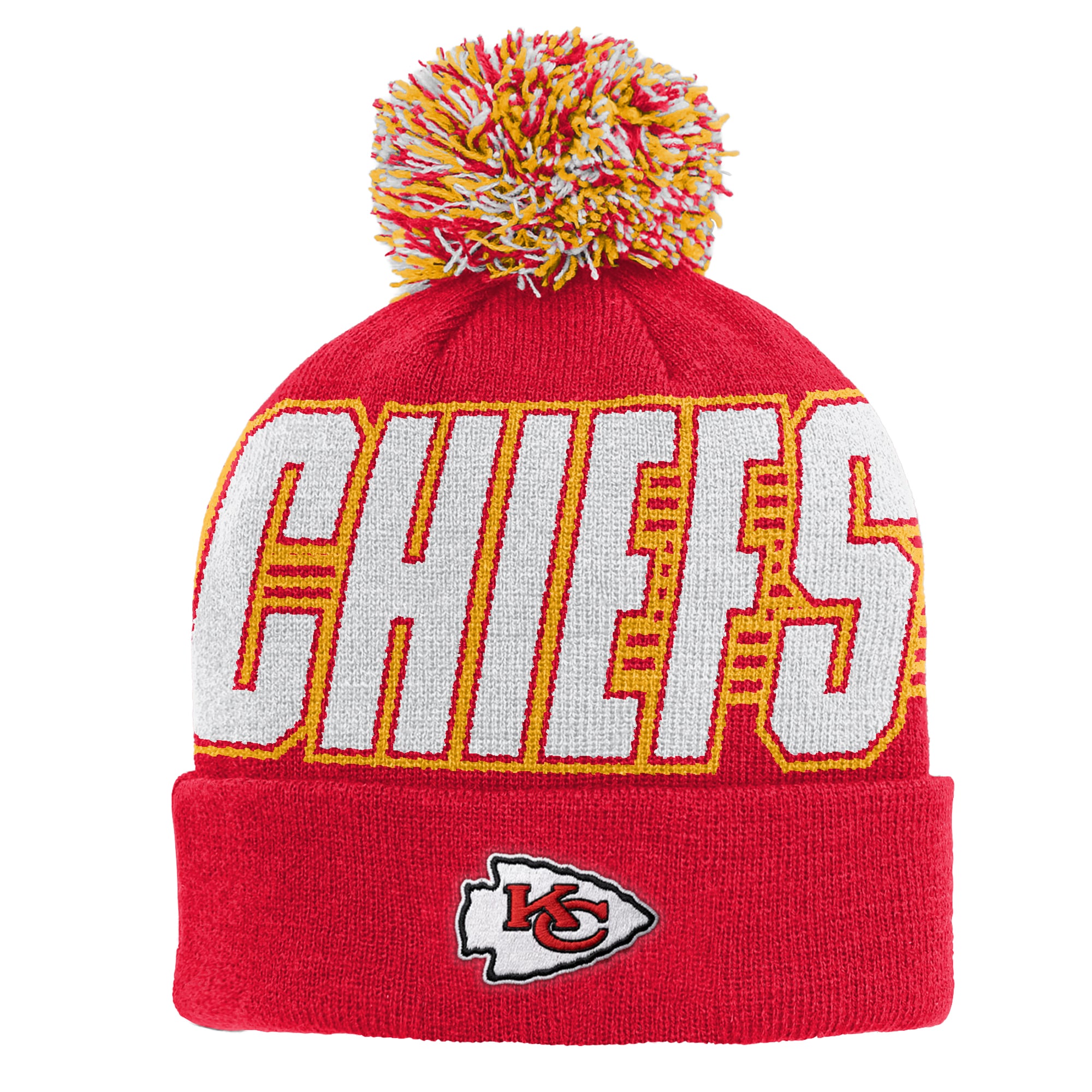 Bonnet tricoté à revers rouge Kansas City Chiefs avec pompon pour enfants d'âge préscolaire Outerstuff