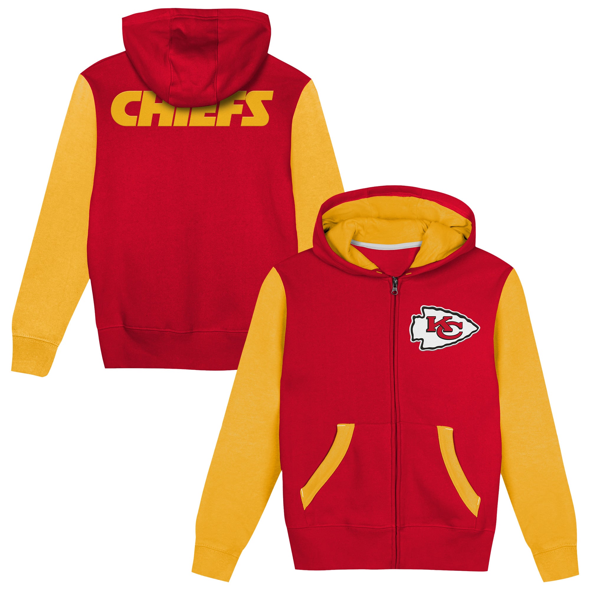 Sweat à capuche zippé Outerstuff rouge Kansas City Chiefs Stadium blocs de couleurs pour enfants d'âge préscolaire