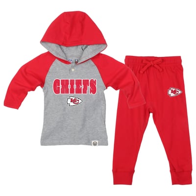 Kansas City Chiefs Wes & Willy Toddler Henley Hoodie & Sweatpants Set - Heather Gray/Red