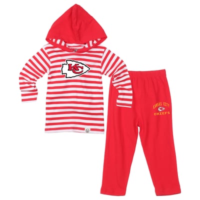  Kansas City Chiefs Wes & Willy Toddler Stripe Hooded Long Sleeve Top and Pant Set - Red