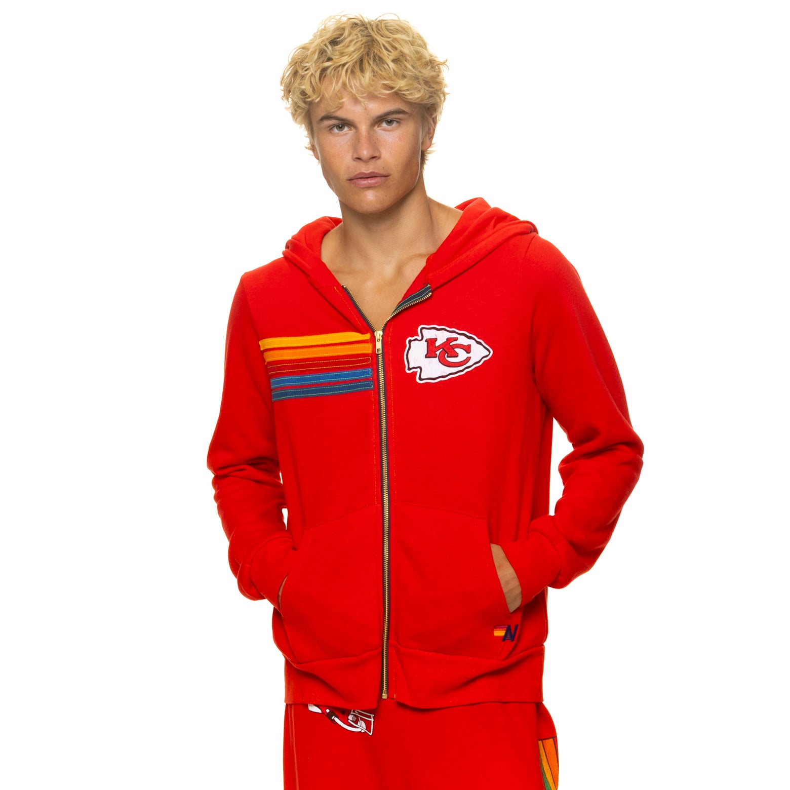 Sweat à capuche unisexe Aviator Nation rouge Kansas City Chiefs en mélange de trois matières, fermeture éclair intégrale