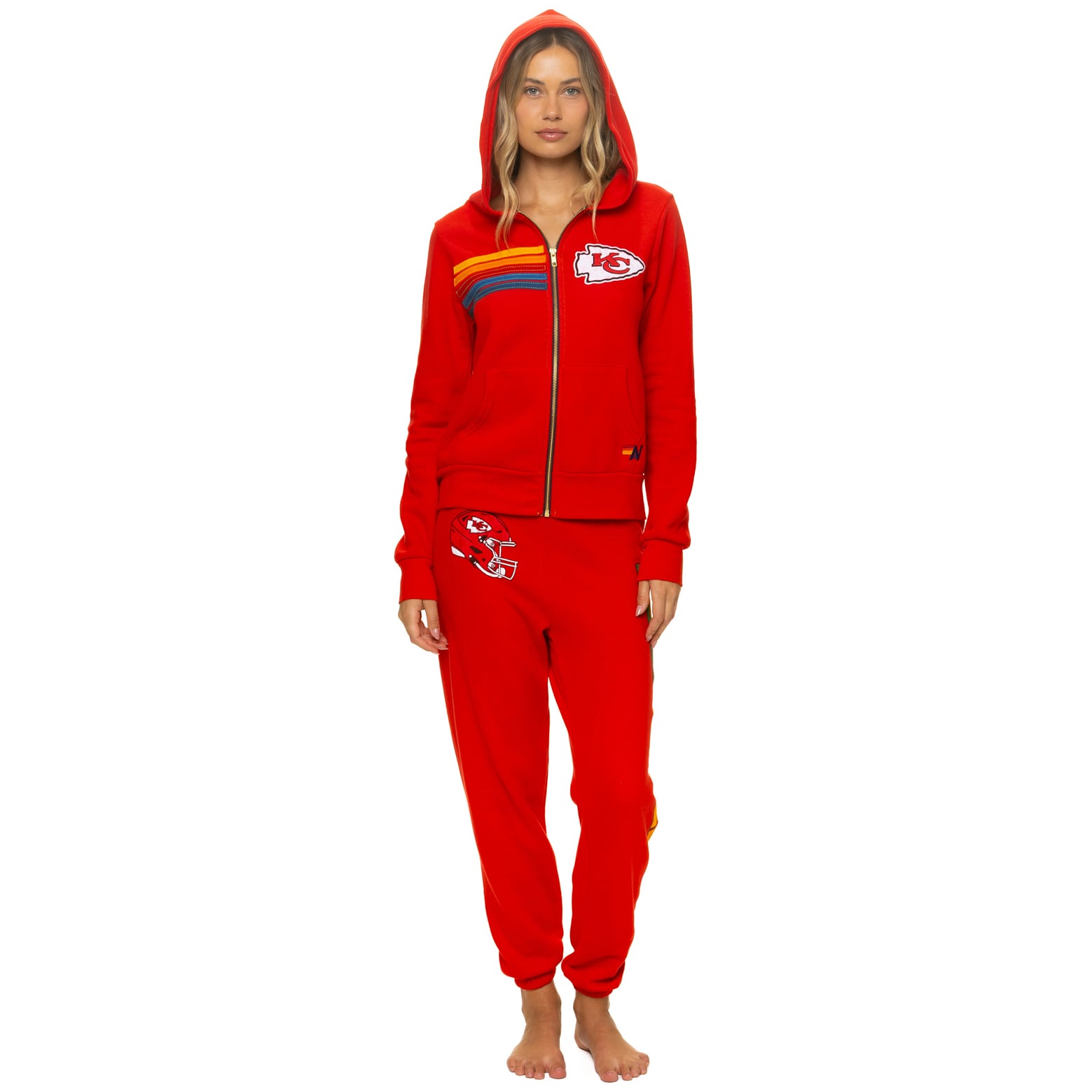 Sweat à capuche unisexe Aviator Nation rouge Kansas City Chiefs en mélange de trois matières, fermeture éclair intégrale