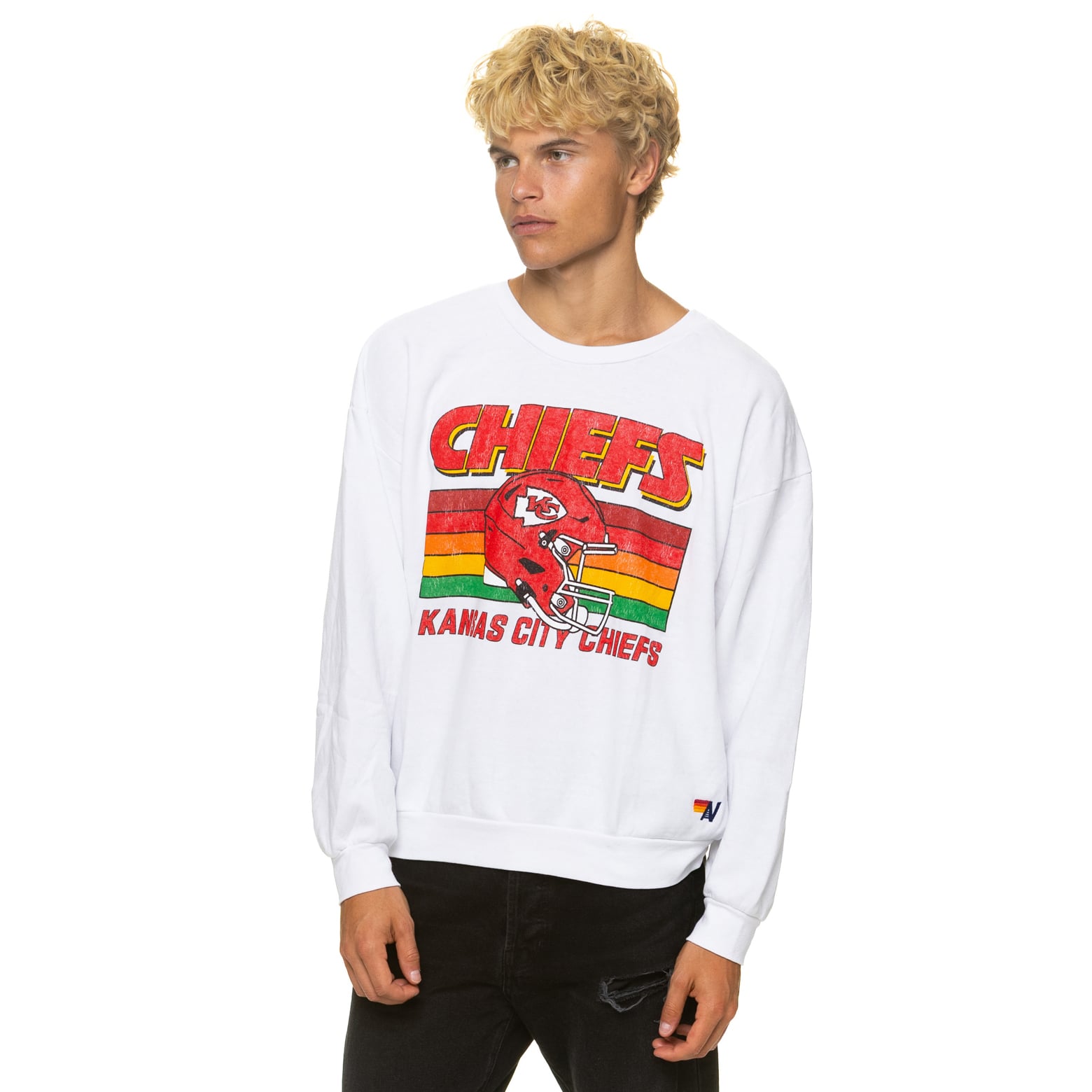 Sweat-shirt unisexe Aviator Nation blanc Kansas City Chiefs, coupe décontractée, en mélange de trois matières.