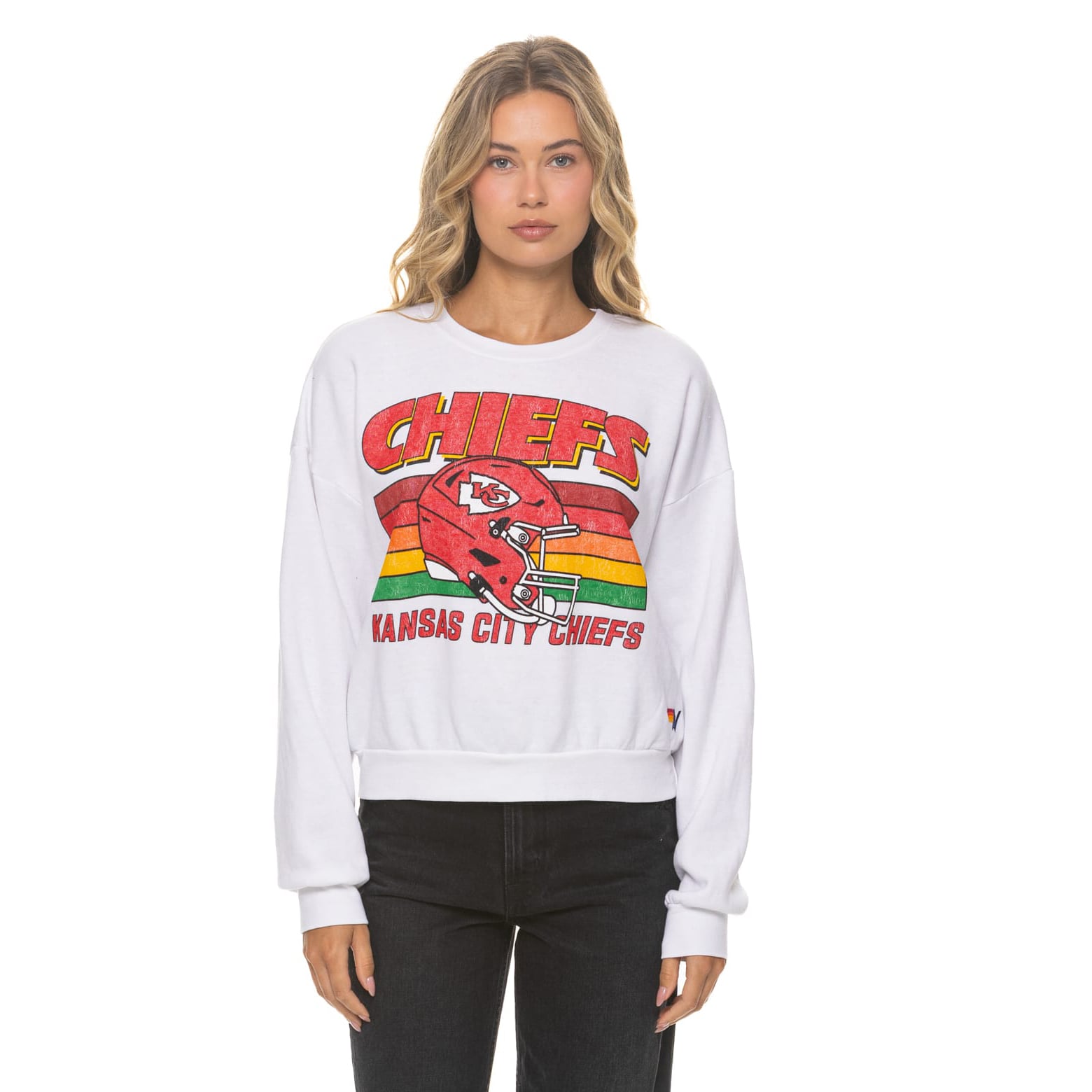Sweat-shirt unisexe Aviator Nation blanc Kansas City Chiefs, coupe décontractée, en mélange de trois matières.