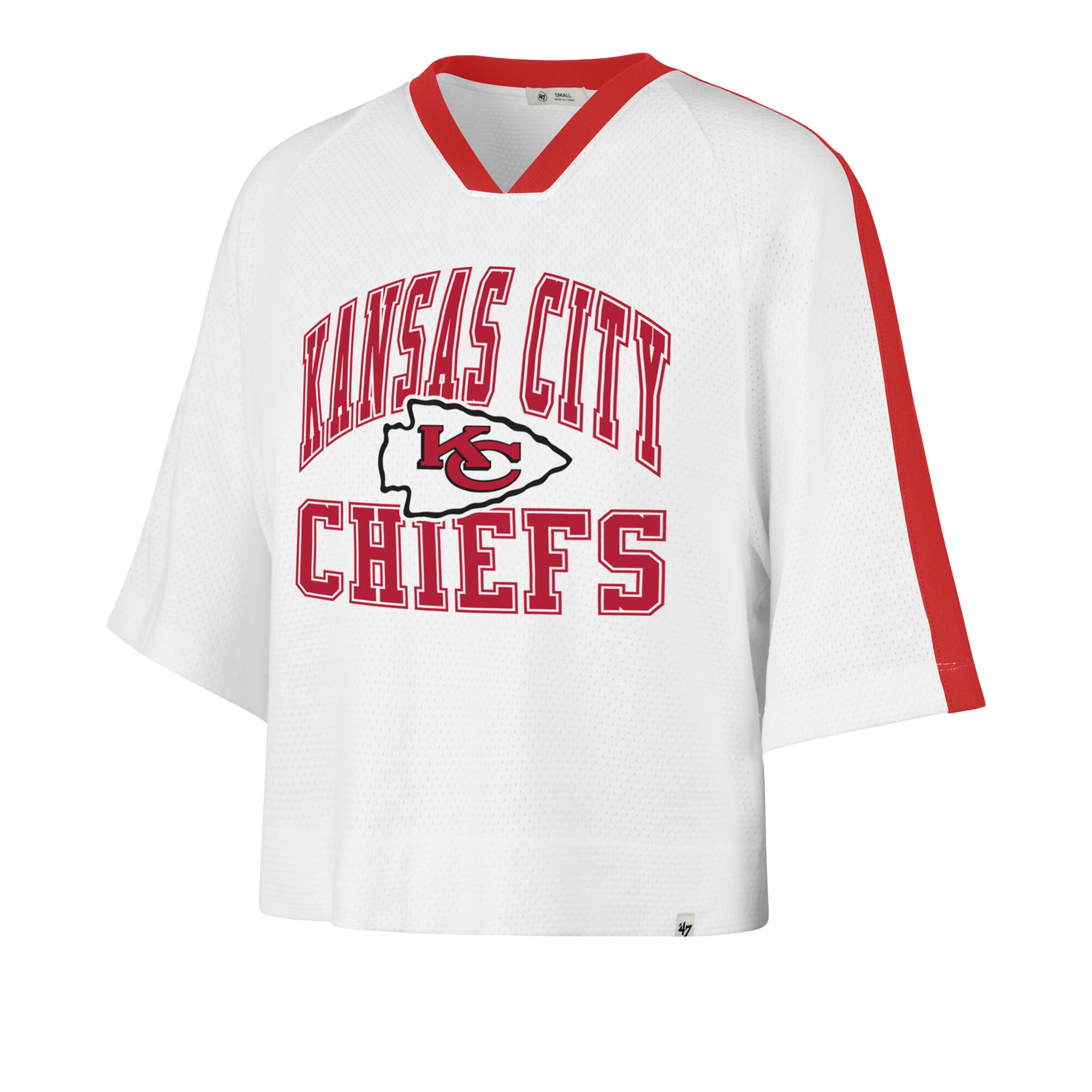 Women's '47 White Kansas City Chiefs Big Overarch Drop Needle Raglan V-Neck T-Shirt