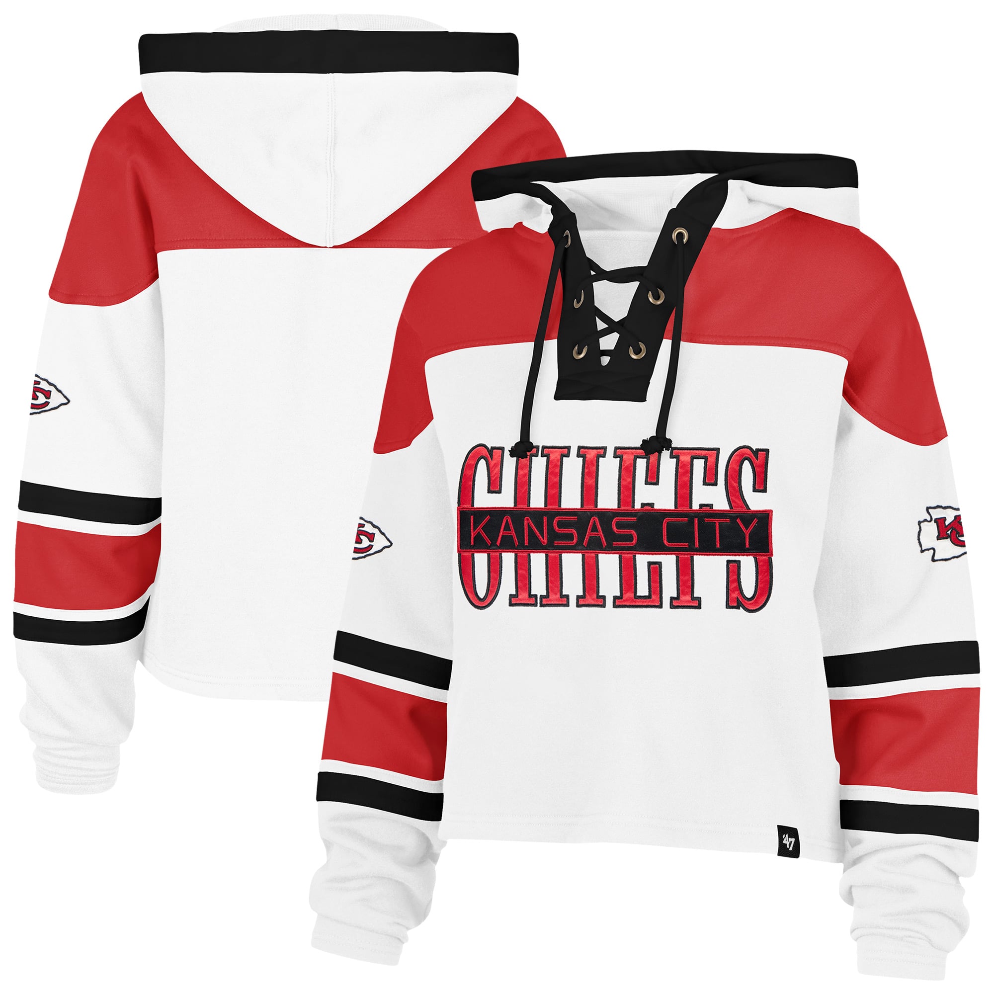 Sweat à capuche blanc Kansas City Chiefs Cut Thru Superior Lacer pour femme, modèle 47