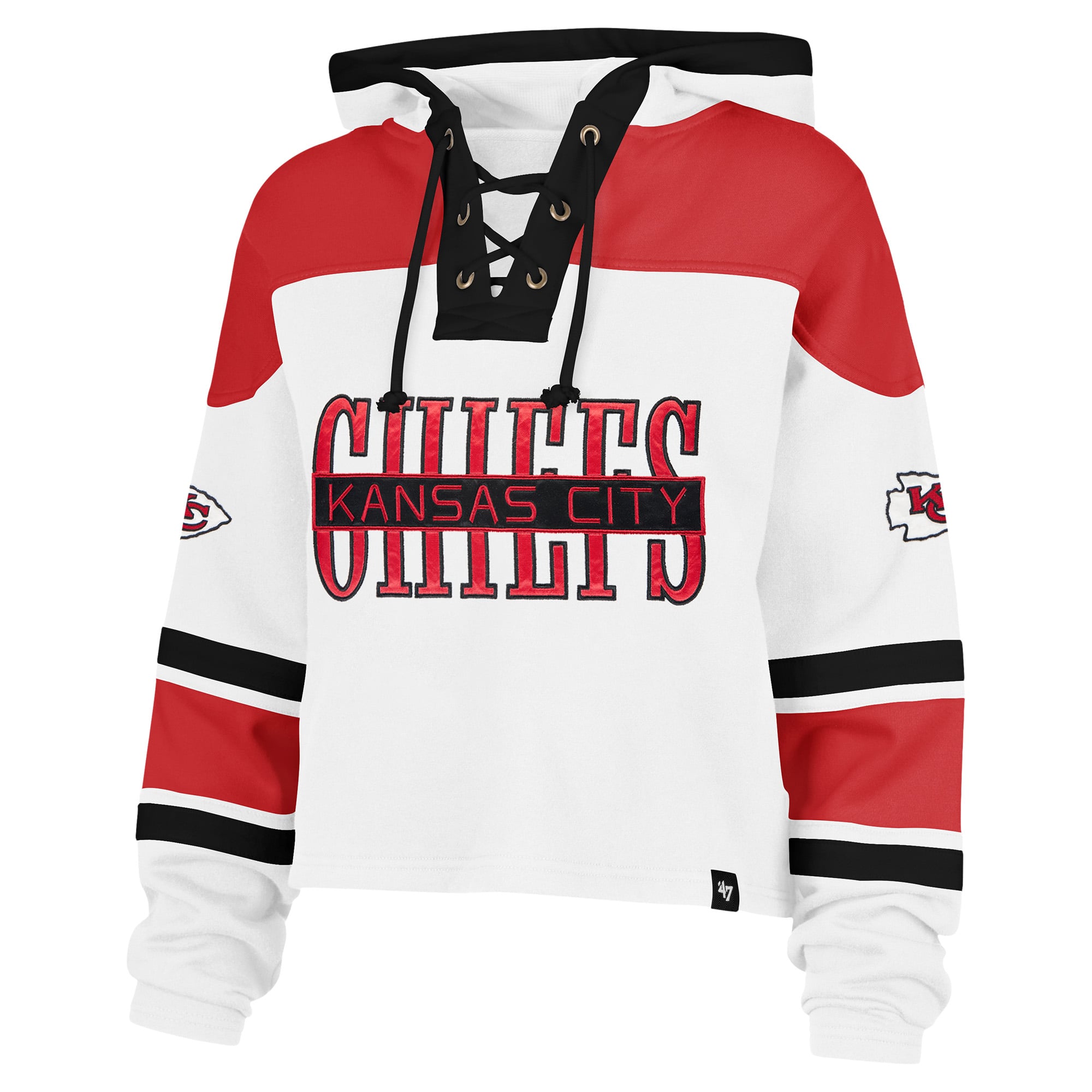 Sweat à capuche blanc Kansas City Chiefs Cut Thru Superior Lacer pour femme, modèle 47