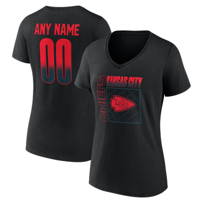 Kansas City Chiefs Women's Home Field Pop Personalized Name & Number V-Neck T-Shirt - Black