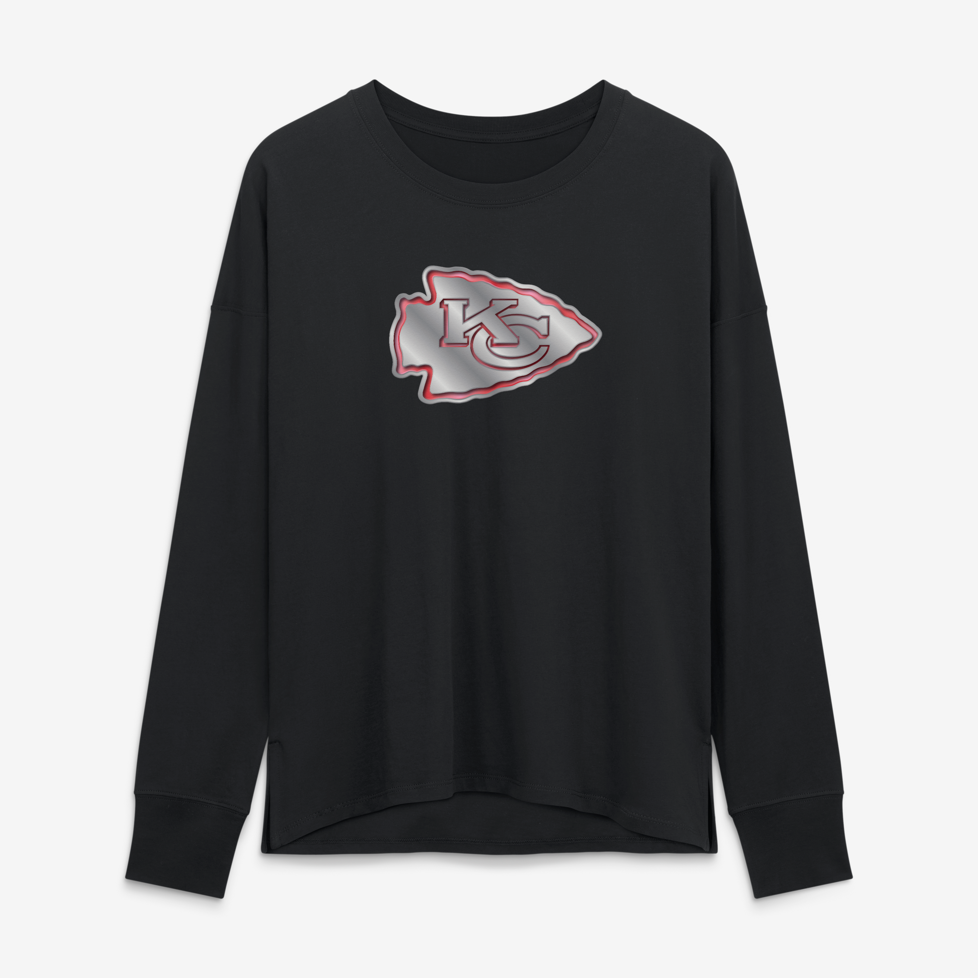 Women's Black Kansas City Chiefs Metallic Mascot Long Sleeve T-Shirt
