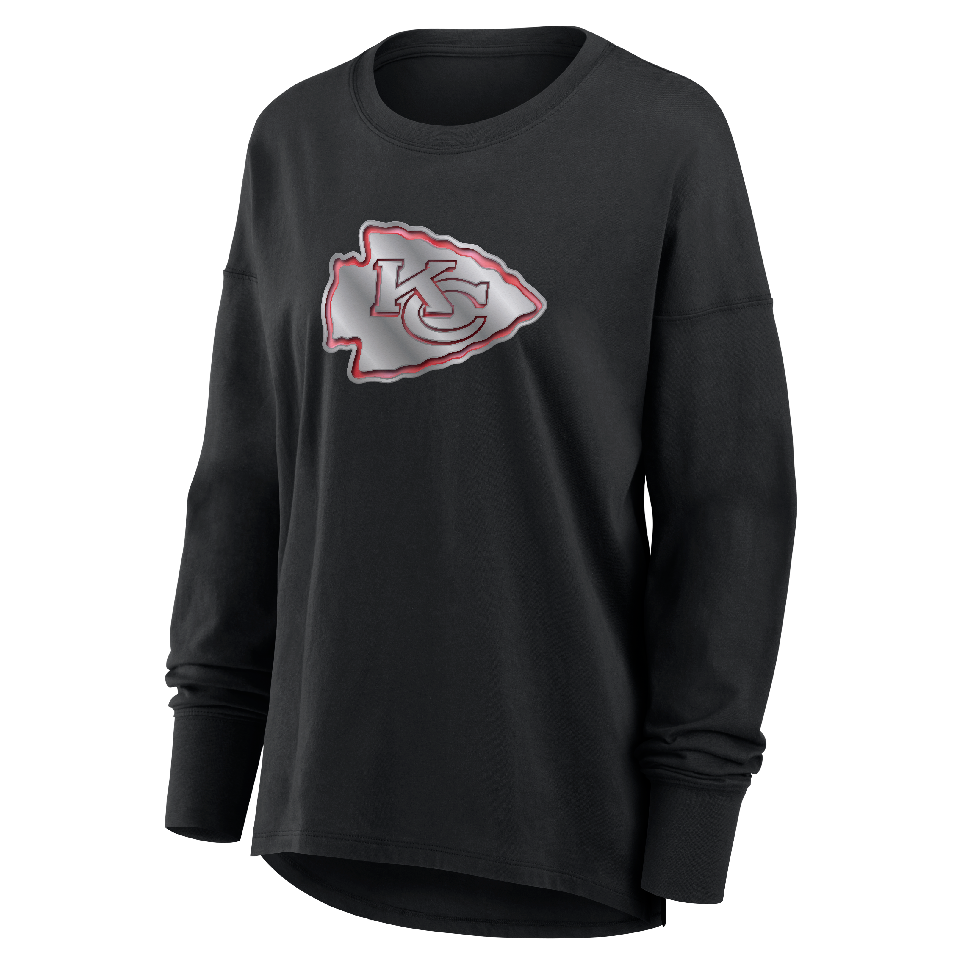 Women's Black Kansas City Chiefs Metallic Mascot Long Sleeve T-Shirt