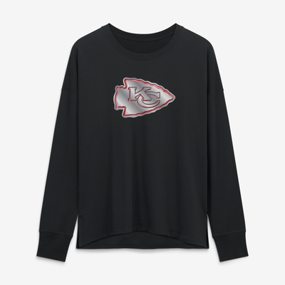 Kansas City Chiefs Women's Metallic Mascot Long Sleeve T-Shirt - Black

