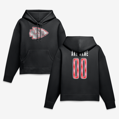 Kansas City Chiefs Women's Metallic Mascot Personalized Name & Number Hoodie - Black