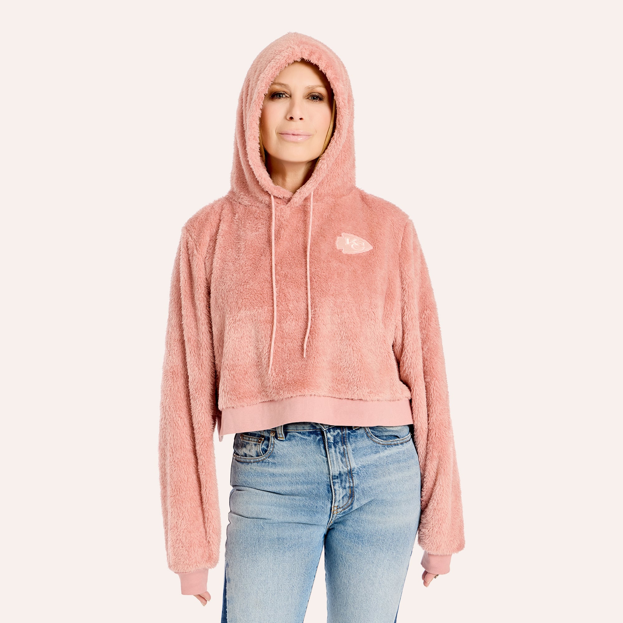 Women's by Jill Martin Pink Kansas City Chiefs Tonal Sherpa Cropped Hoodie