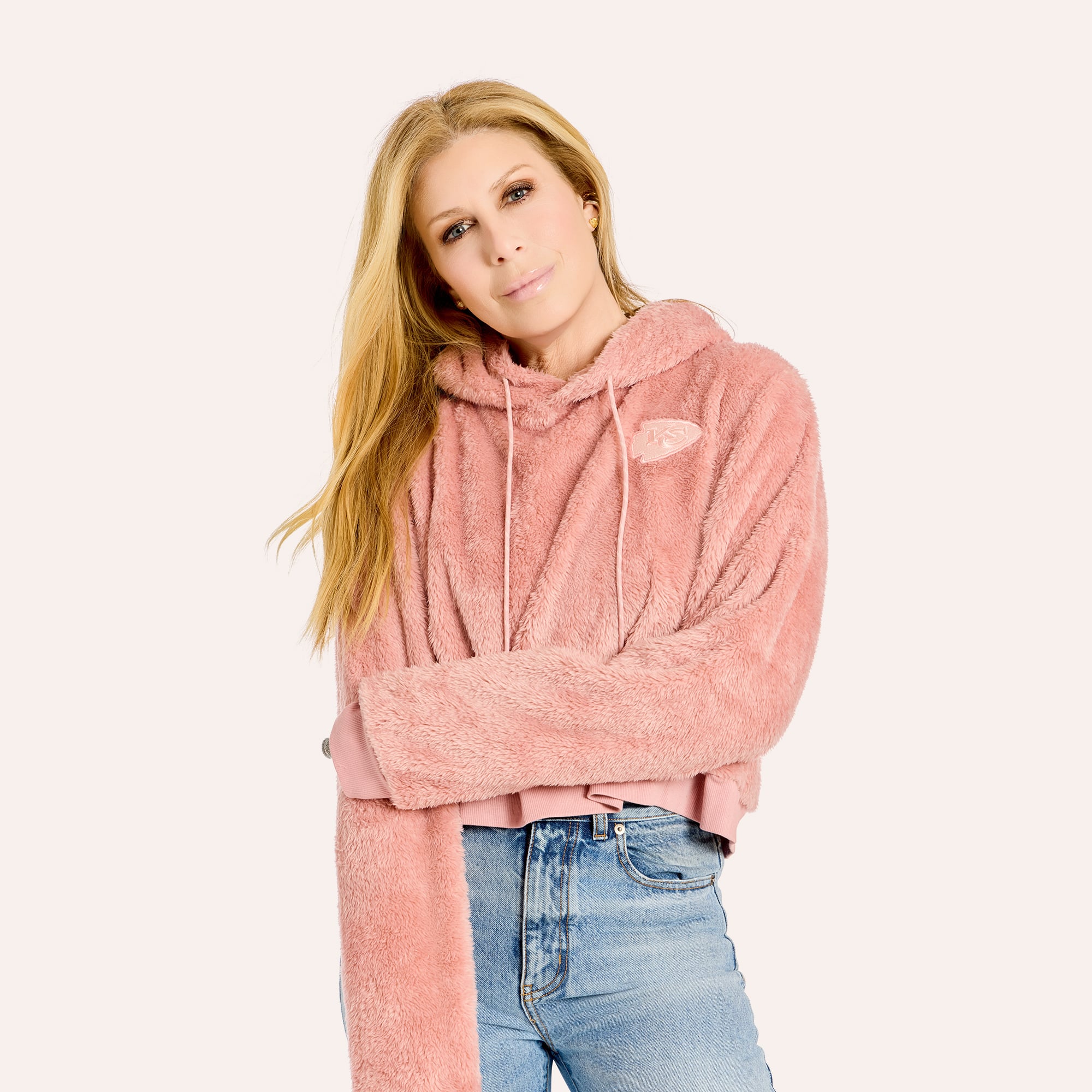 Women's by Jill Martin Pink Kansas City Chiefs Tonal Sherpa Cropped Hoodie