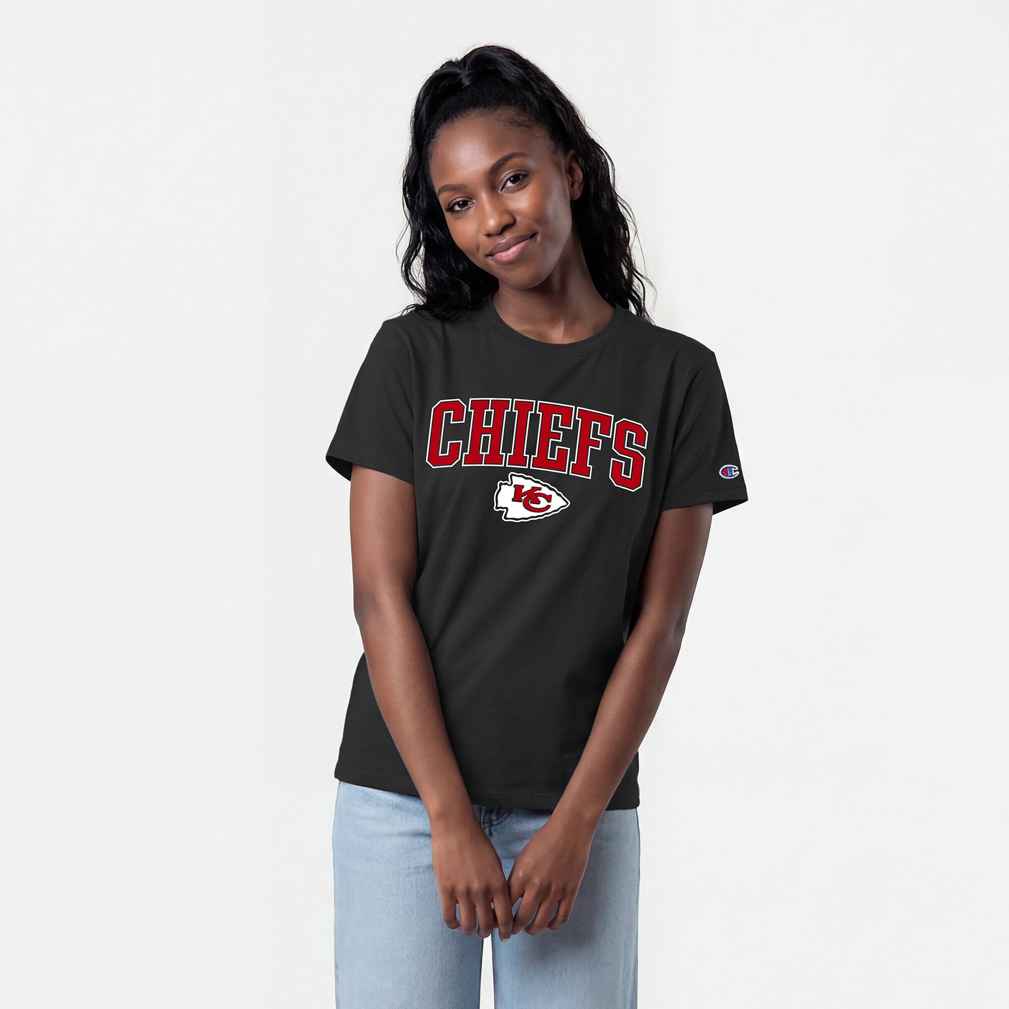 T-shirt féminin Champion rouge Kansas City Chiefs avec logo arqué