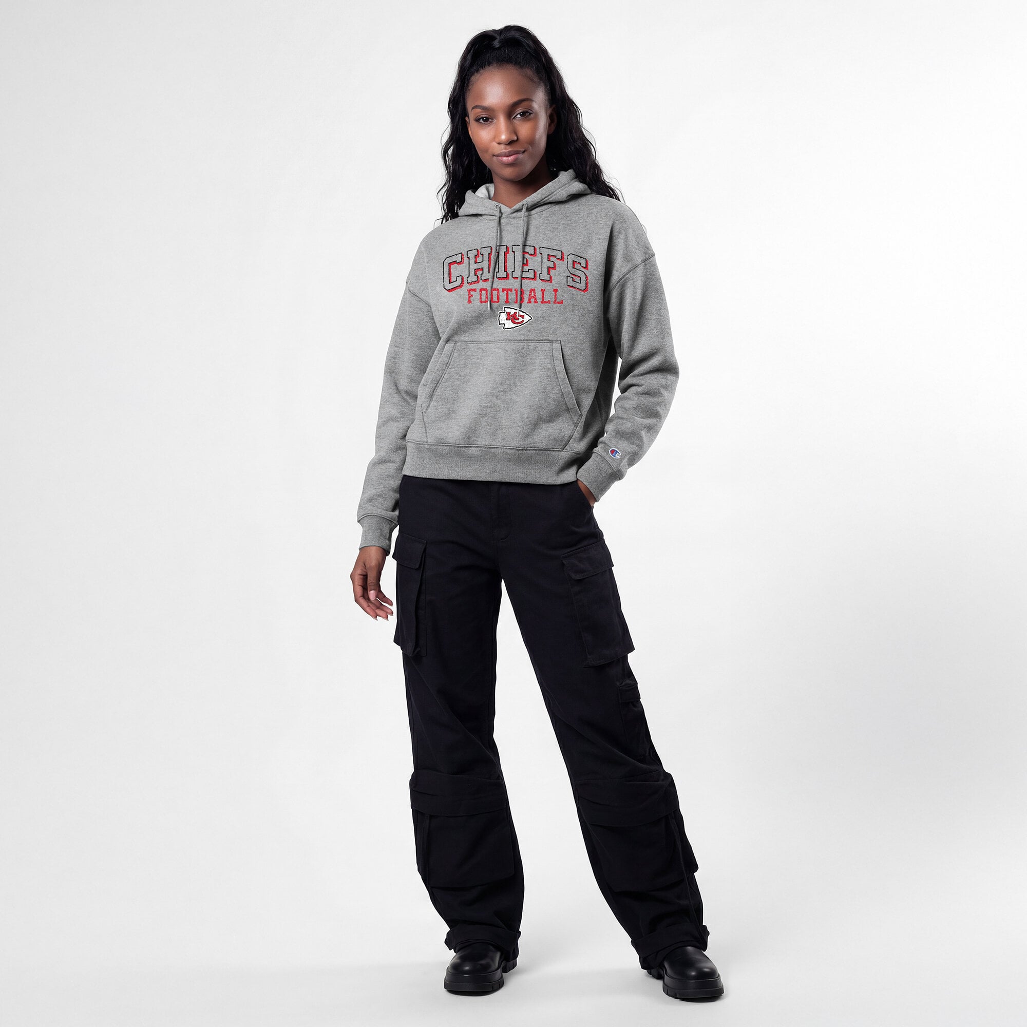 Sweat à capuche Champion Tri-Blend gris pour femme, Kansas City Chiefs Triumph