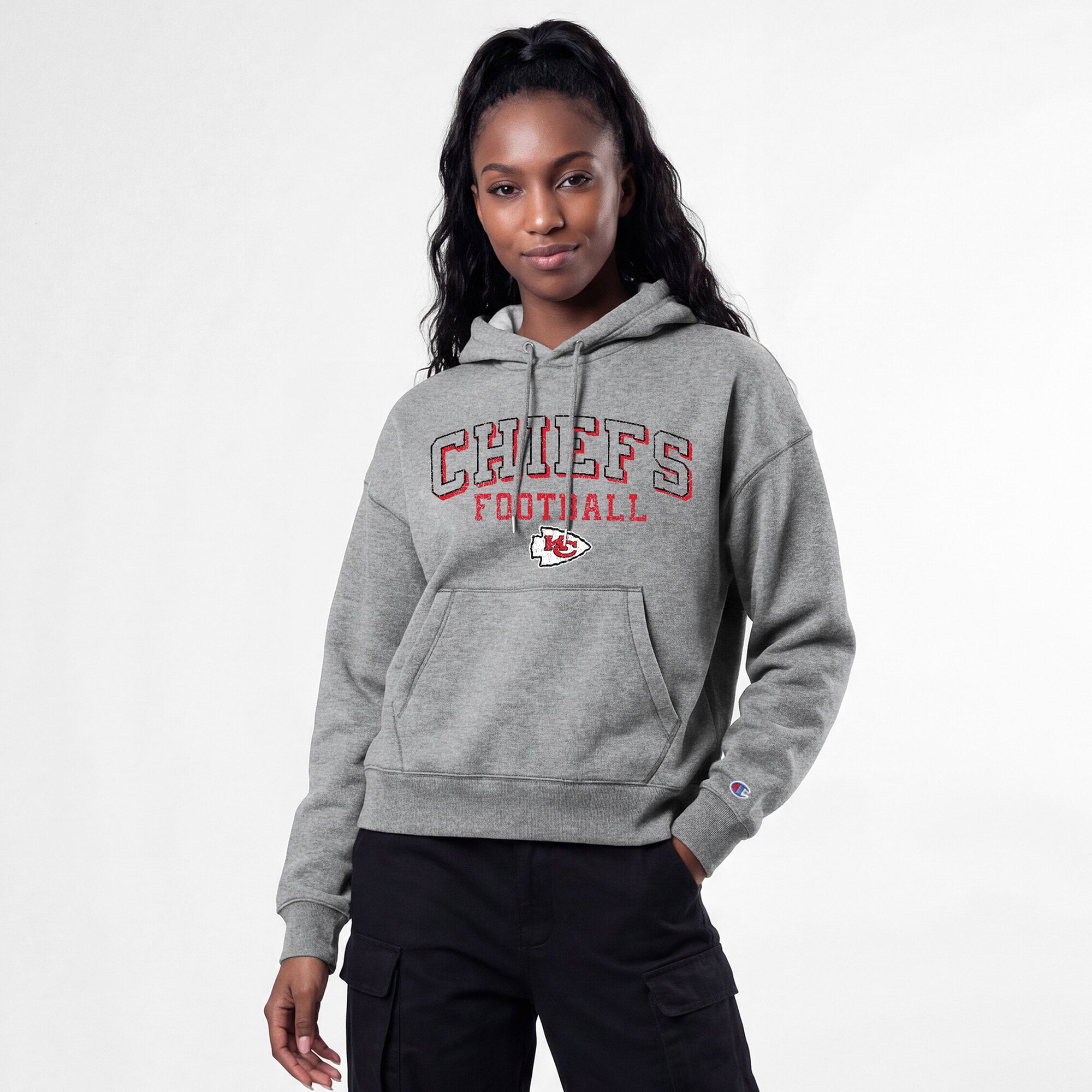 Sweat à capuche Champion Tri-Blend gris pour femme, Kansas City Chiefs Triumph