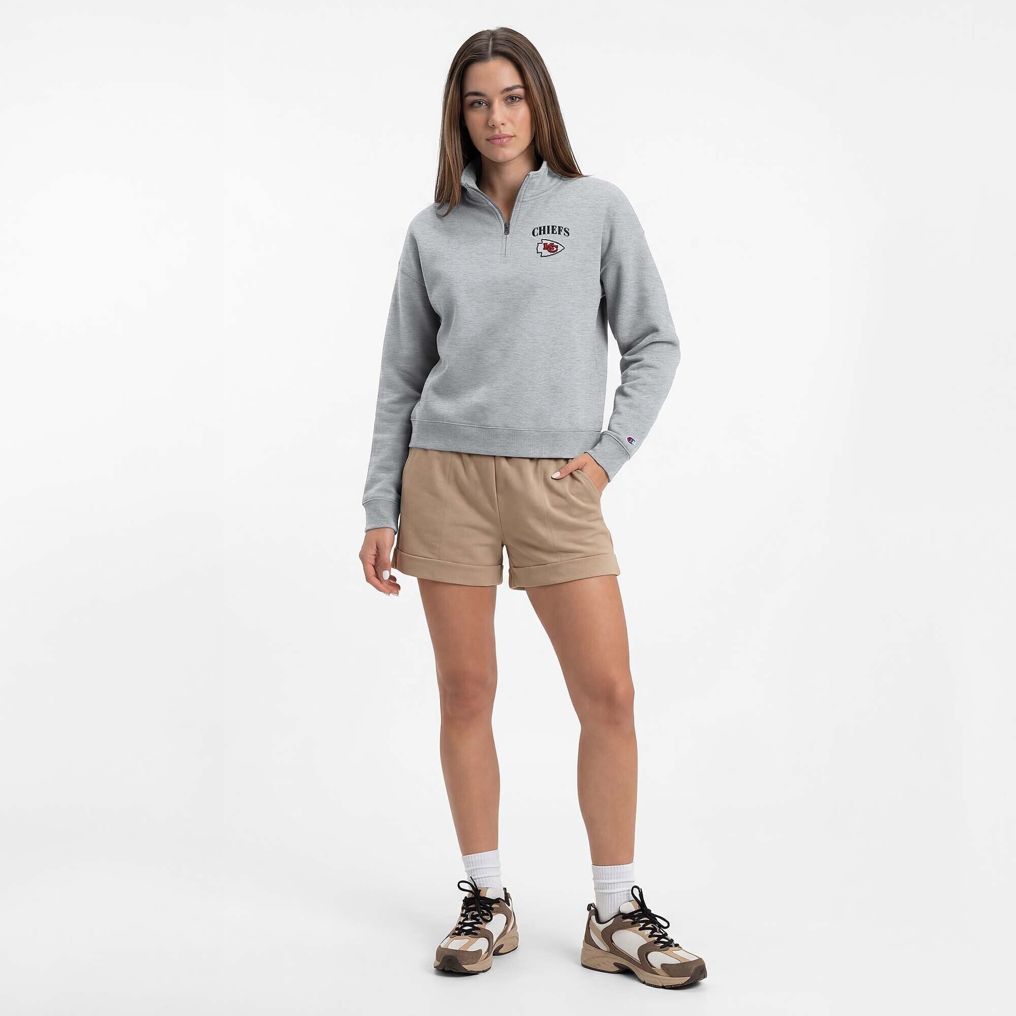 Sweat-shirt à col zippé Champion pour femme, gris chiné, Kansas City Chiefs, Powerblend
