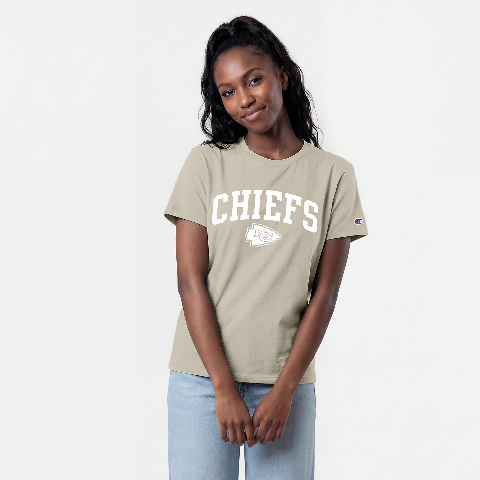 T-shirt Champion pour femmes, marron clair, Kansas City Chiefs, beurre de cacao