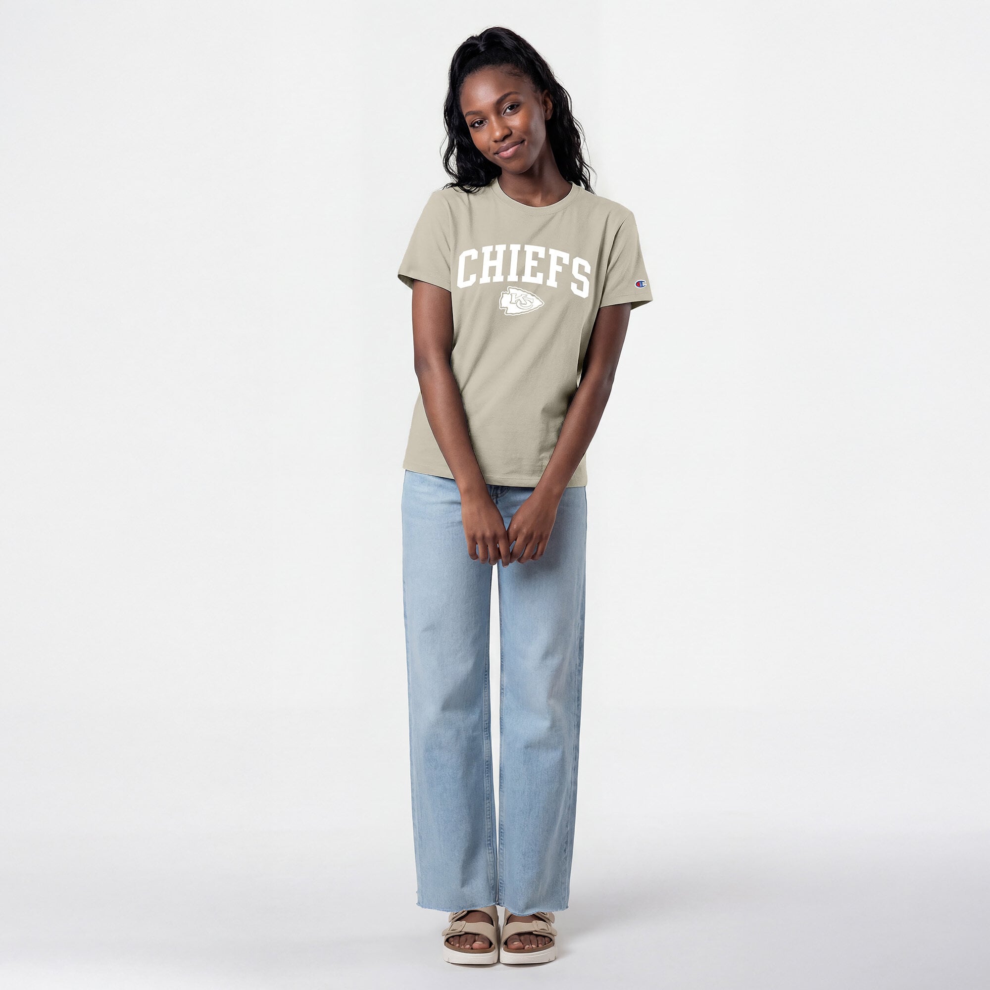 T-shirt Champion pour femmes, marron clair, Kansas City Chiefs, beurre de cacao