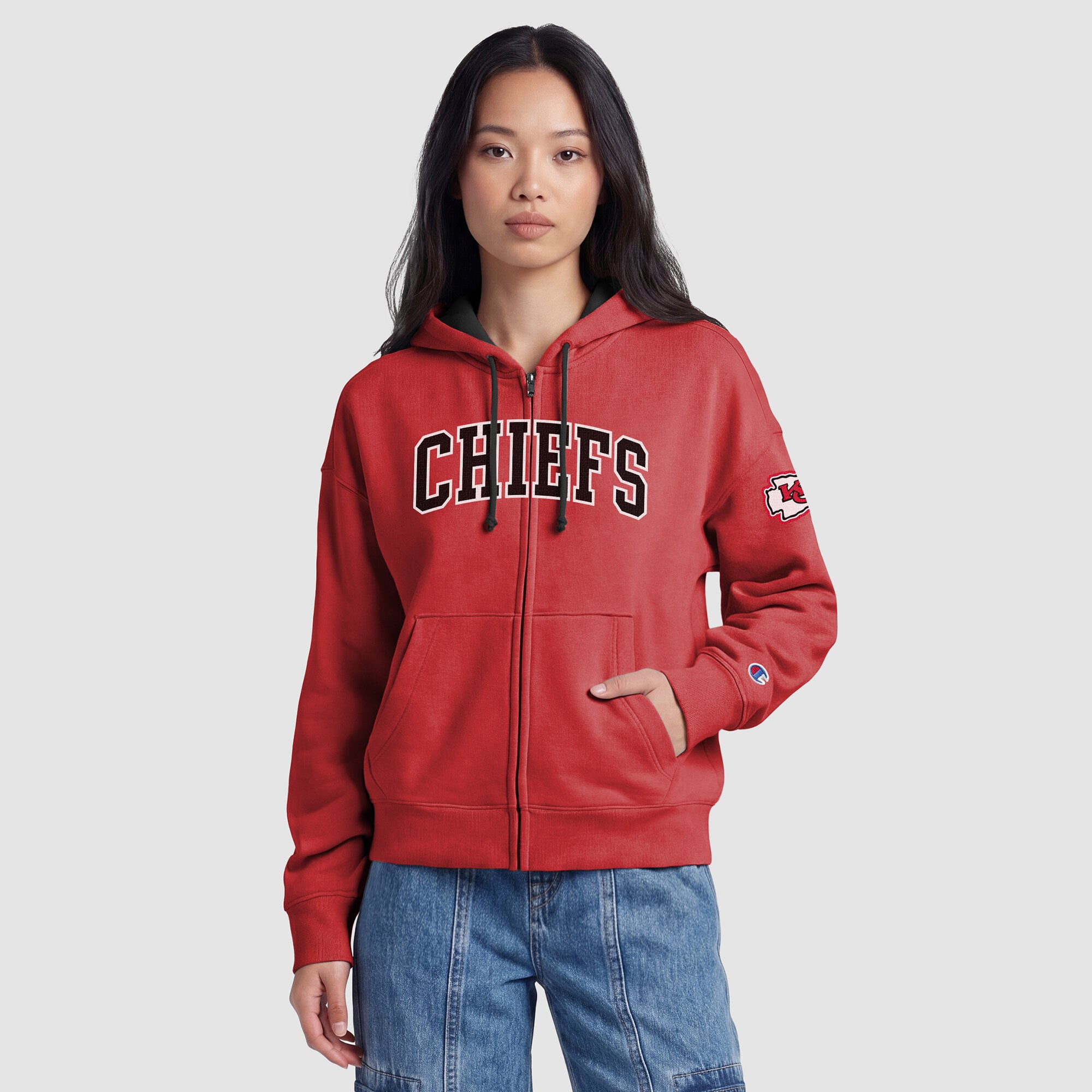 Sweat à capuche zippé Champion rouge Kansas City Chiefs pour femme