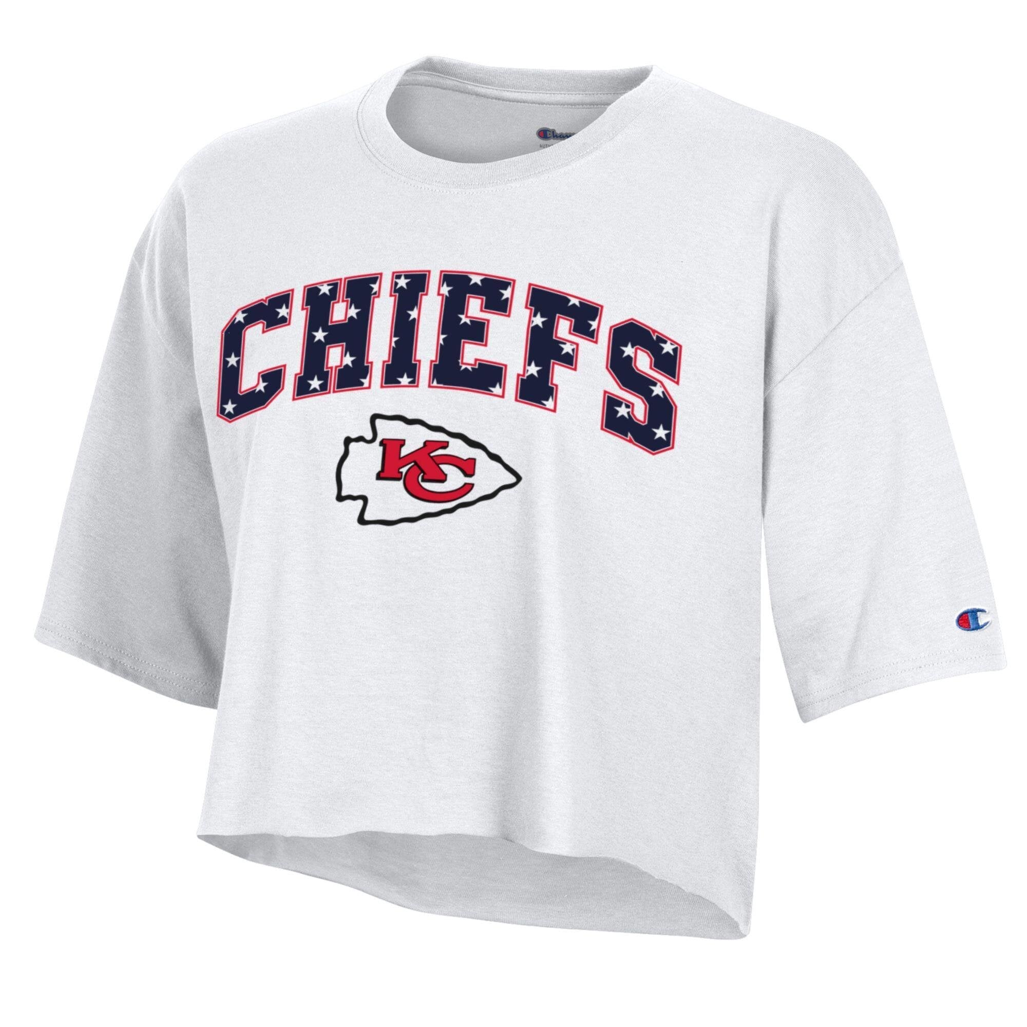 T-shirt court blanc à étoiles pailletées des Kansas City Chiefs pour femmes